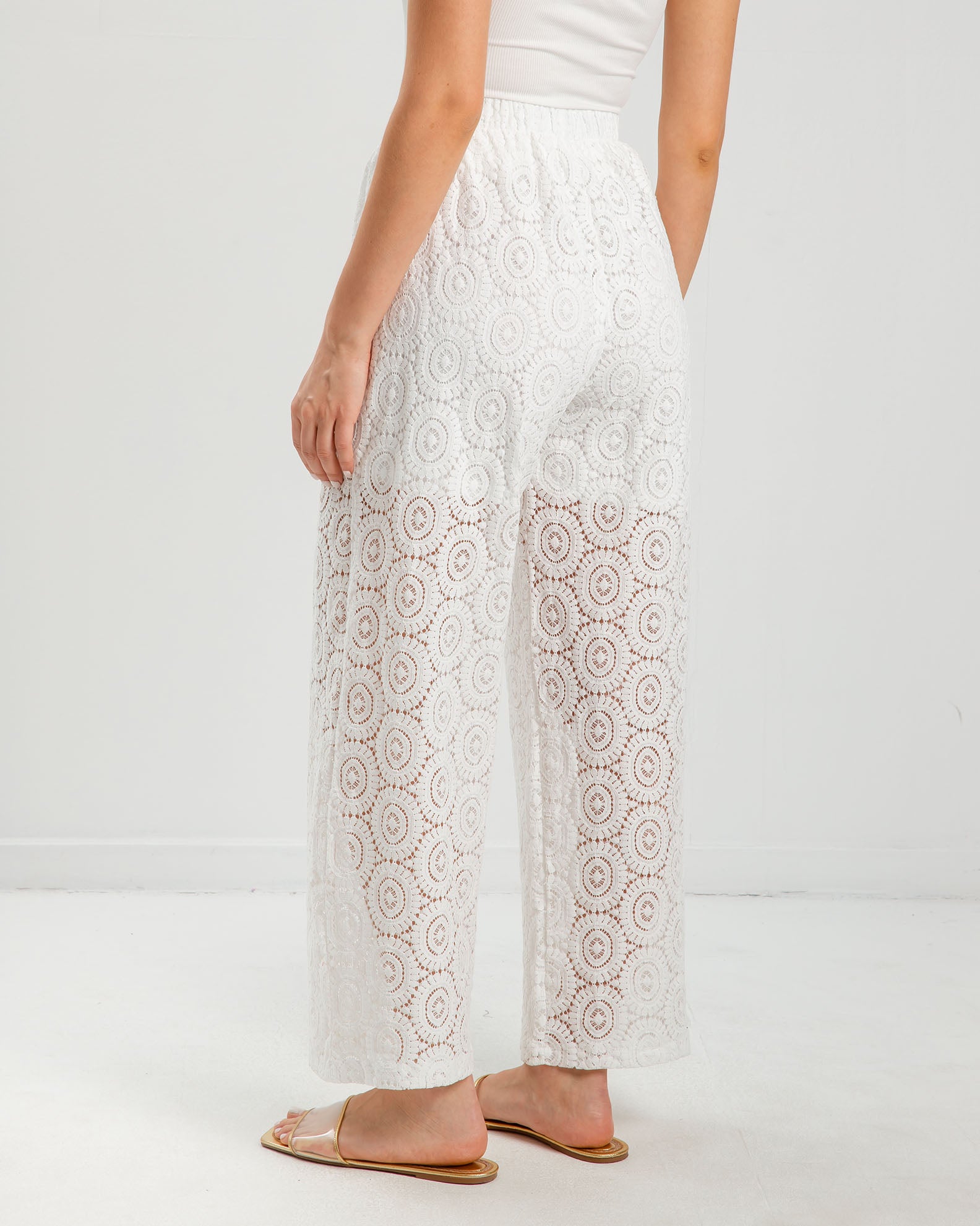 Women's white pants with embroidery 'La44ry'-white