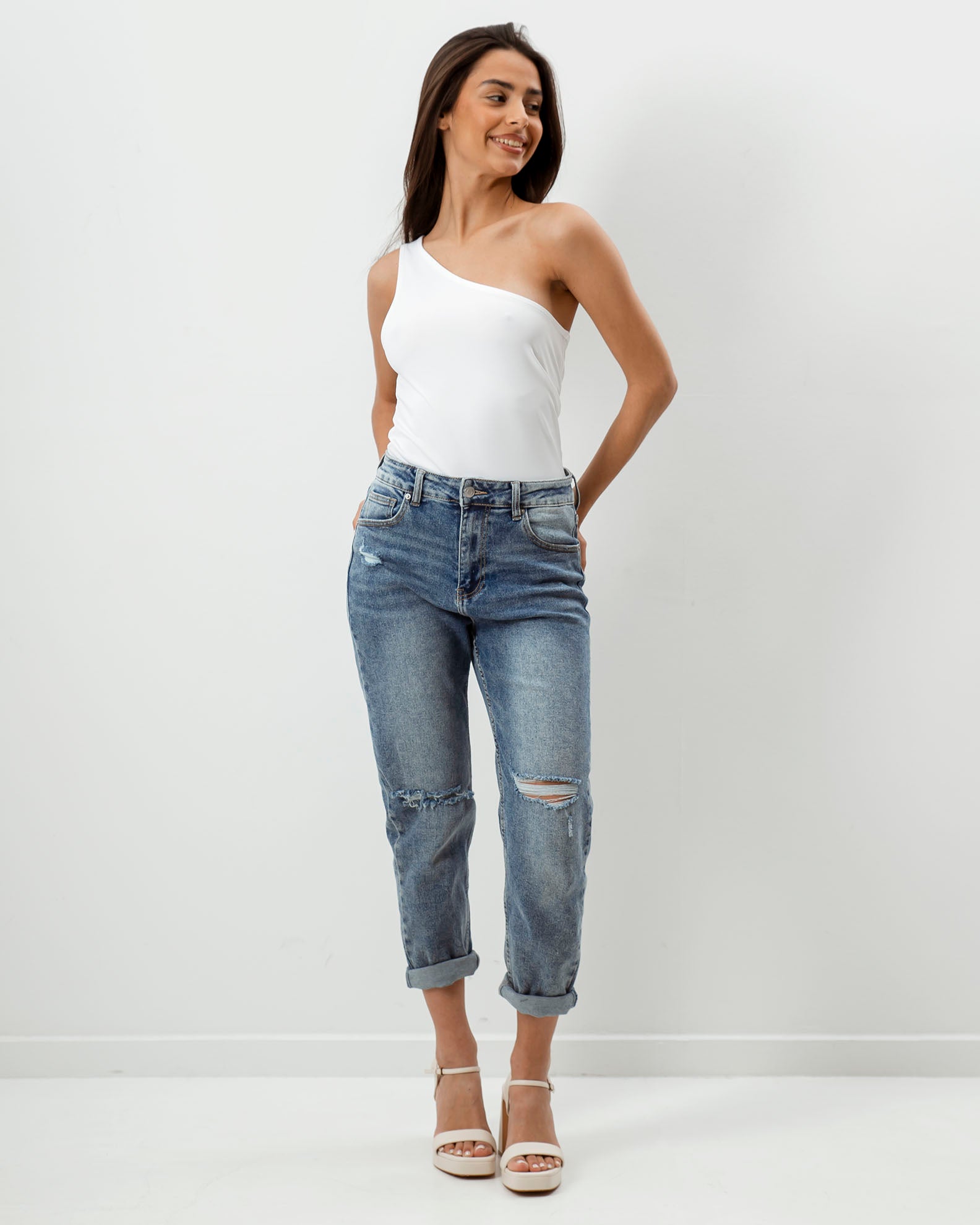 Women's One Shoulder Top 'Lou'-white