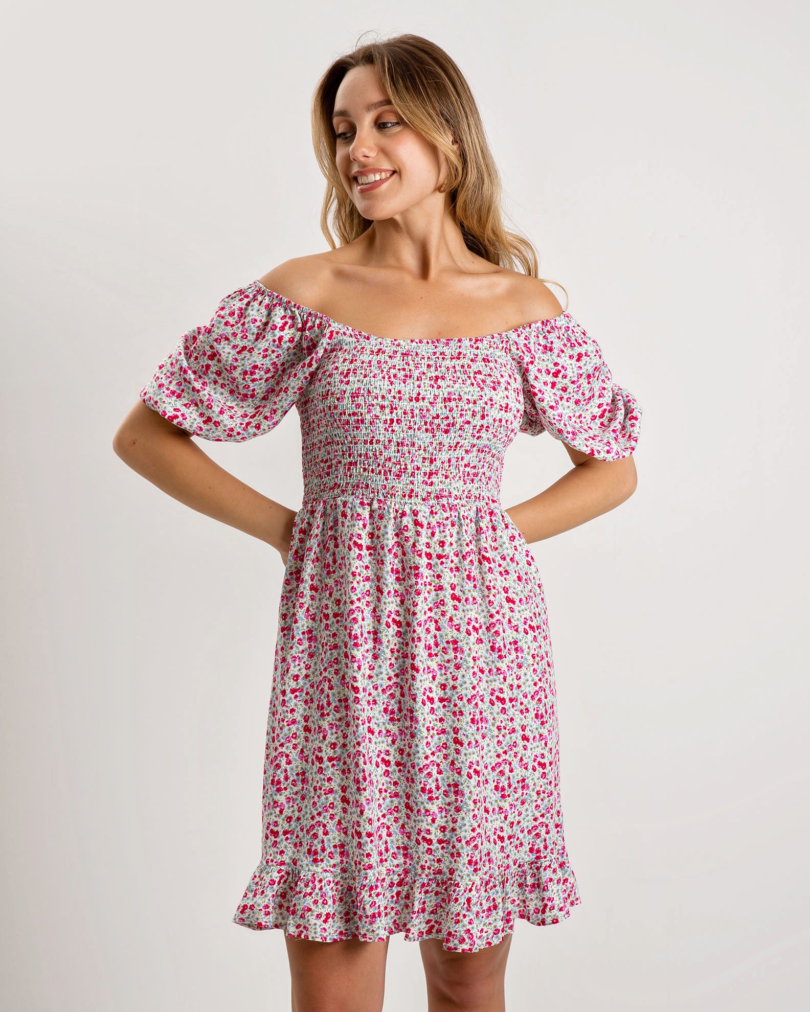 Μίνι φλοράλ φόρεμα 'Ju44ne' offwhite flower-offwhite flower