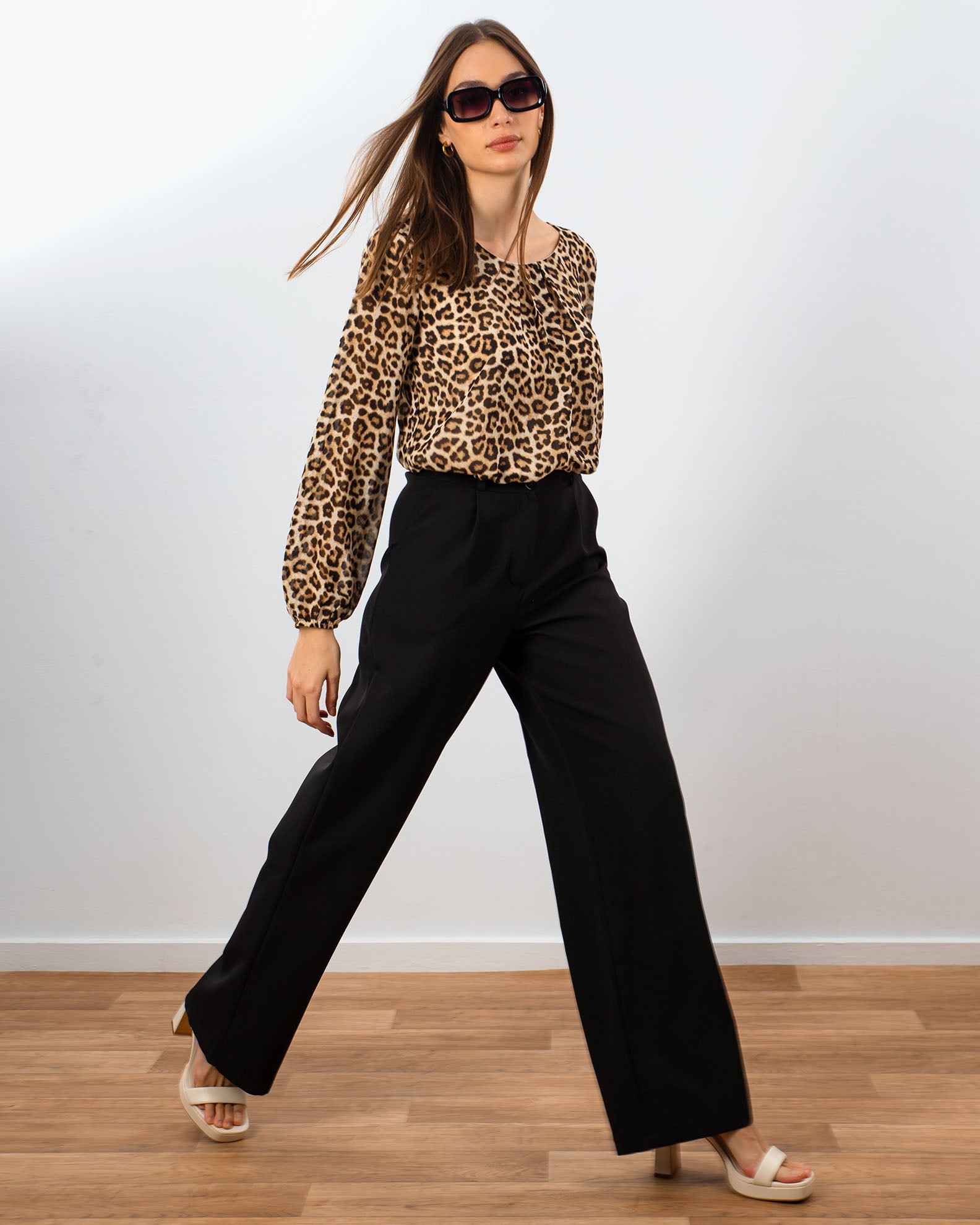 Women's Leopard Blouse 'Rhea'-5769 beige leo