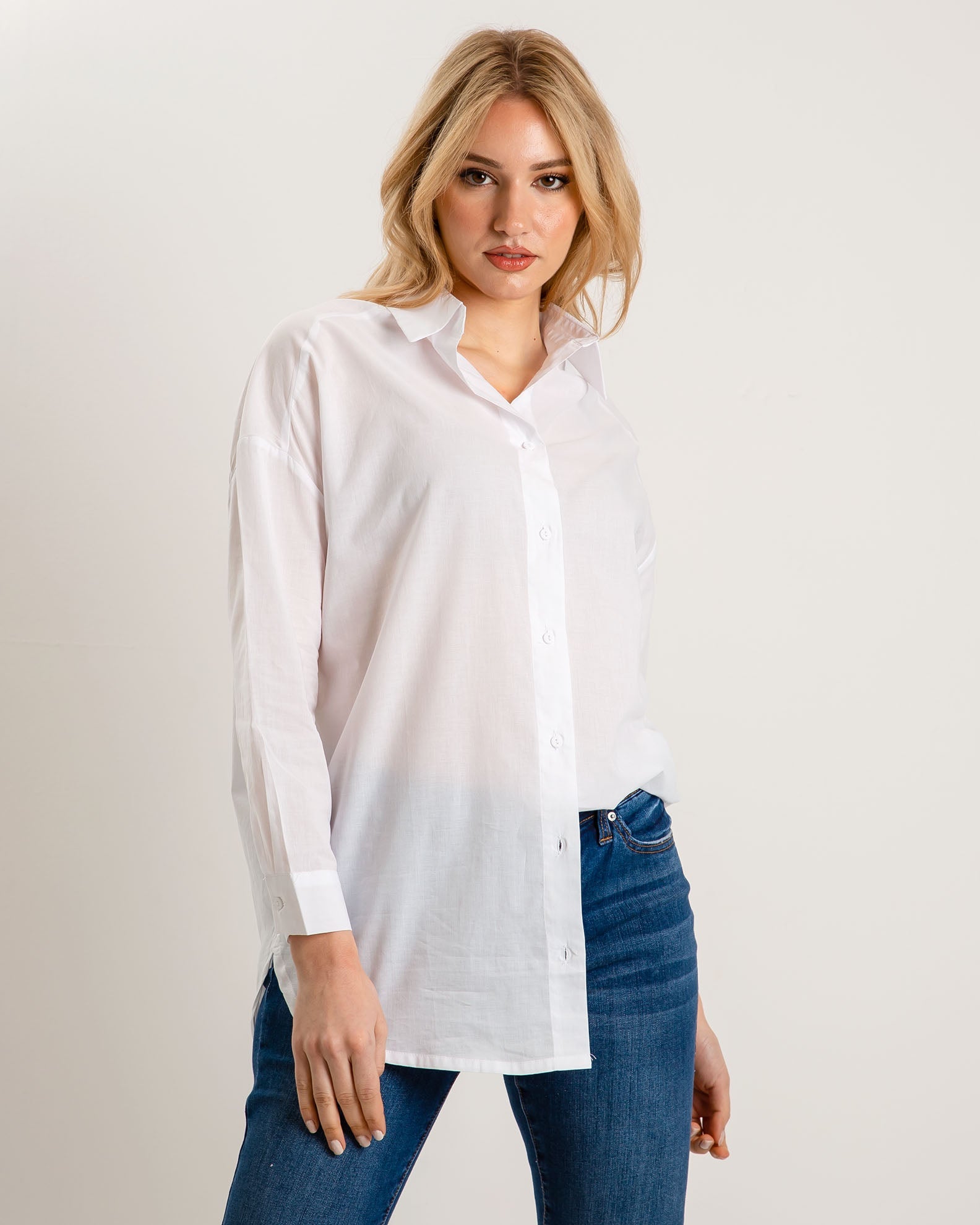 Women's Oversize Long Sleeve Shirt 'El44sa'-white