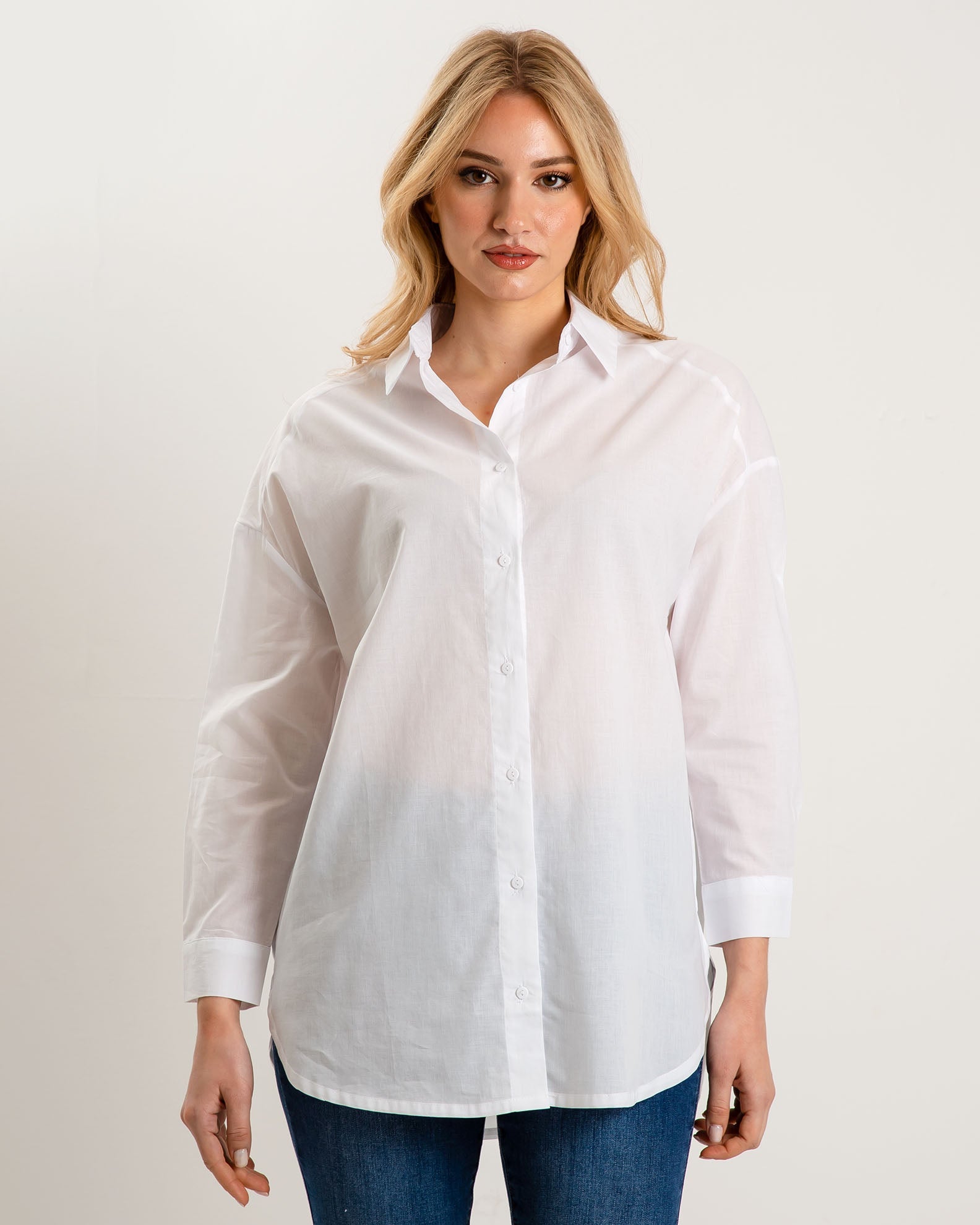 Women's Oversize Long Sleeve Shirt 'El44sa'-white