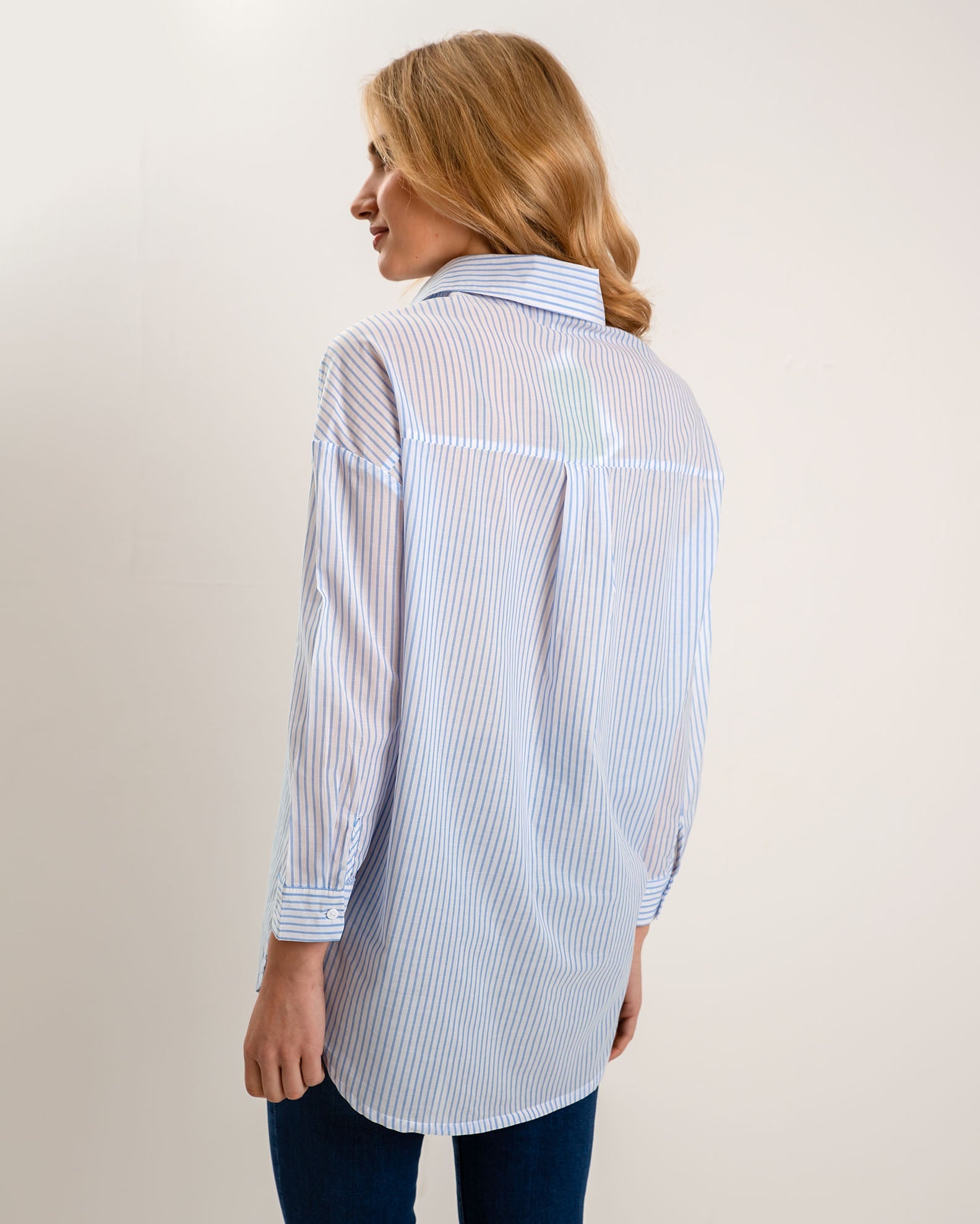 Women's Oversize Long Sleeve Shirt 'El44sa'-lblue stripe