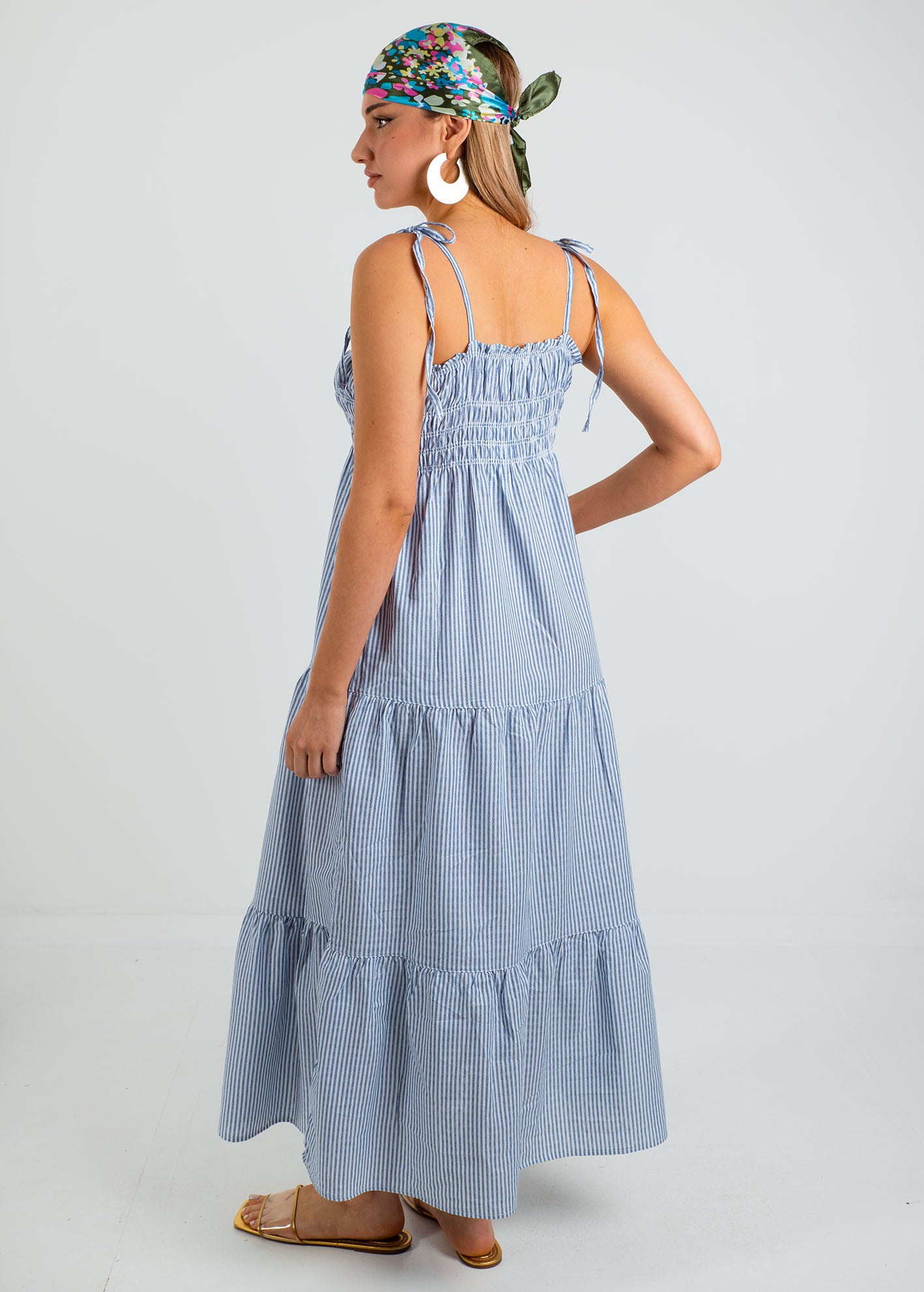 Μάξι φόρεμα αμάνικο ριγέ 'Bl44anca'-lblue stripe
