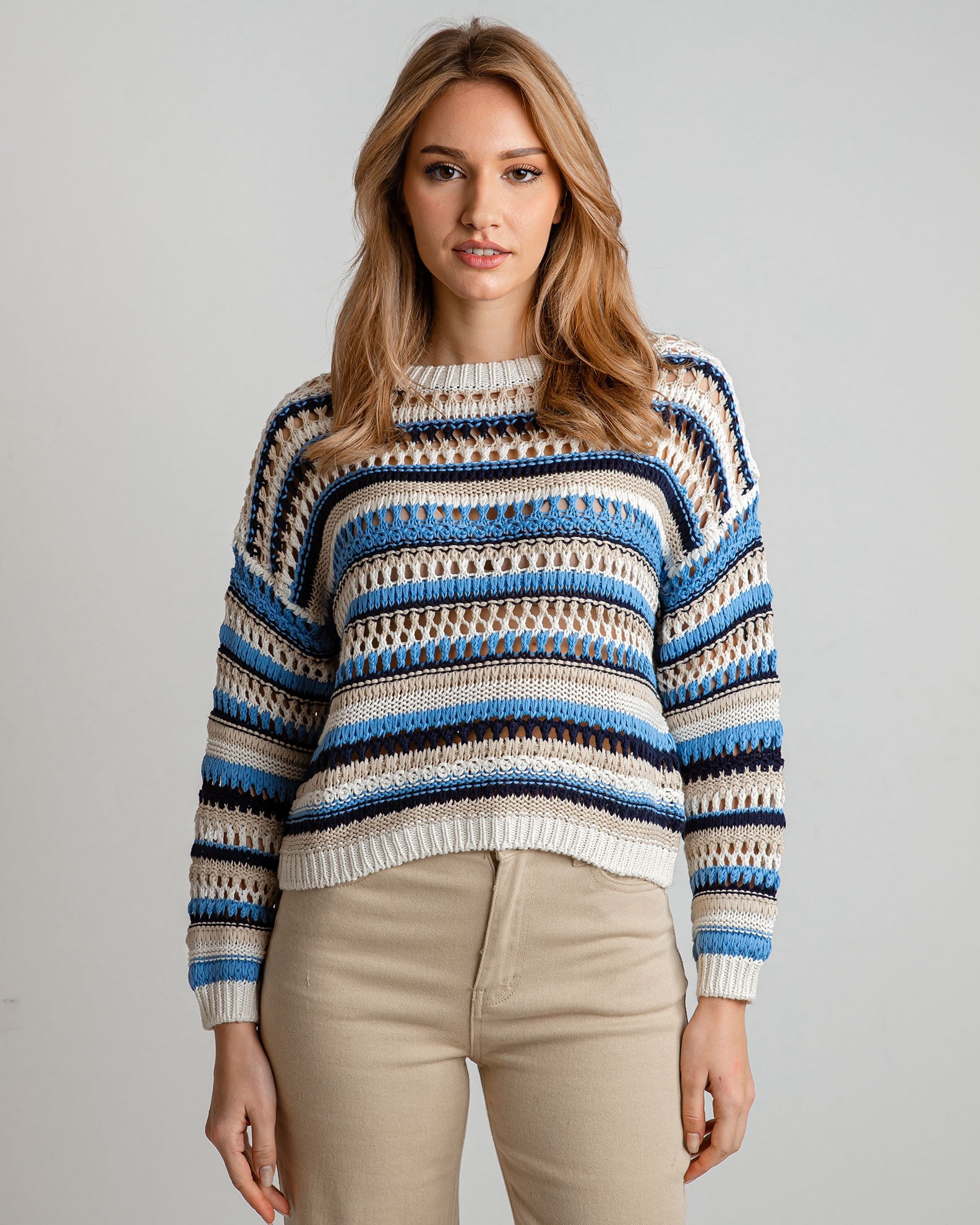 Women's Knitted Blouse 'Da44na'-soft blue stripe