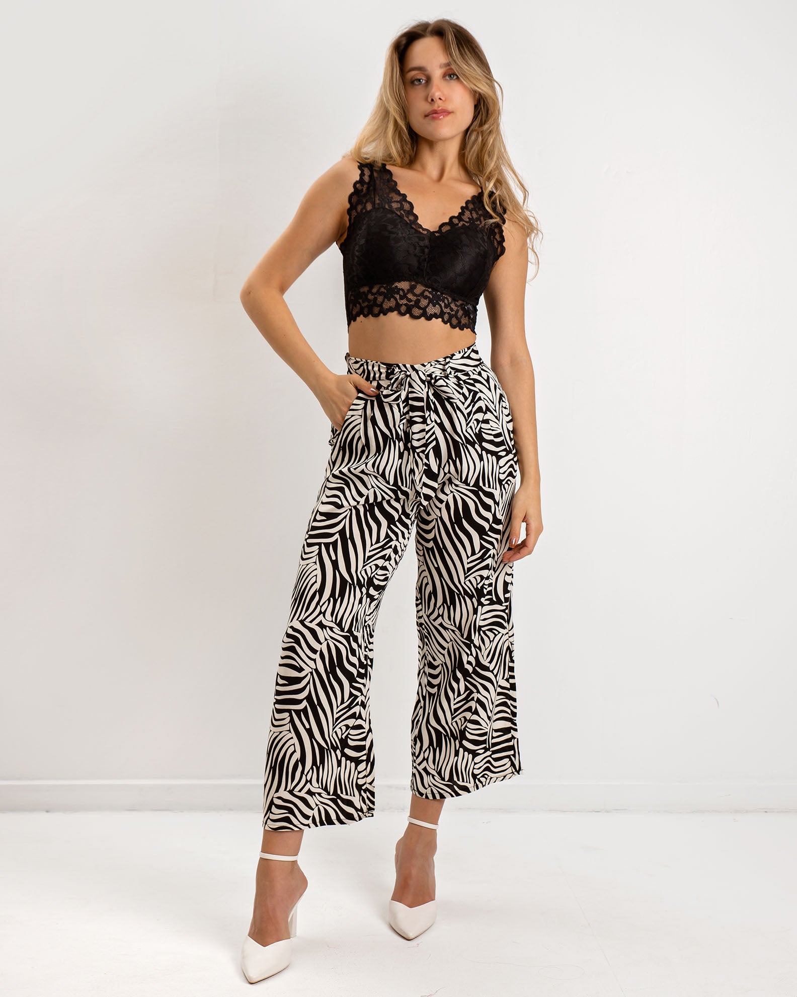 Women's printed 3/4 pants 'Ci44ra' with elastic waist-black div