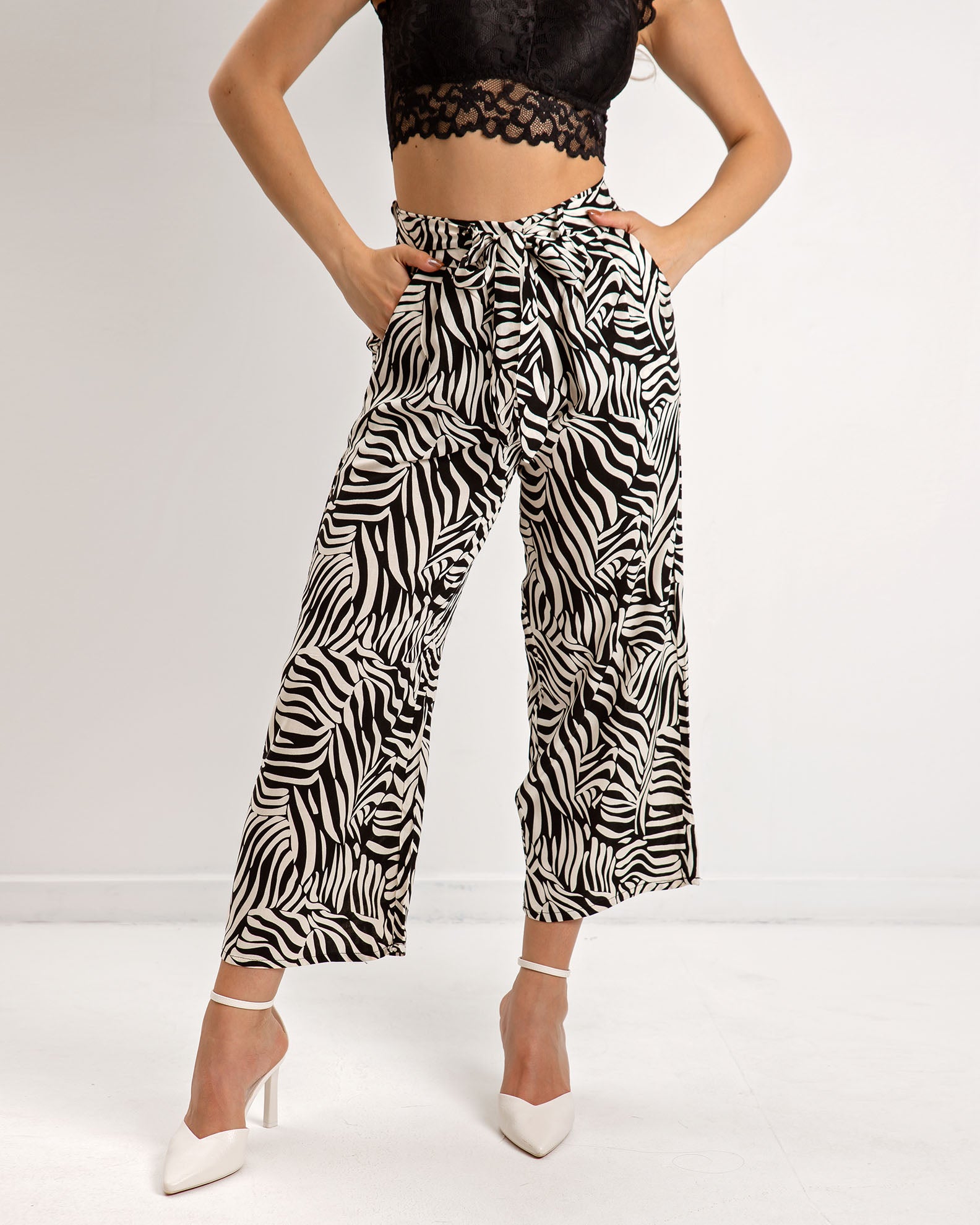 Women's printed 3/4 pants 'Ci44ra' with elastic waist-black div