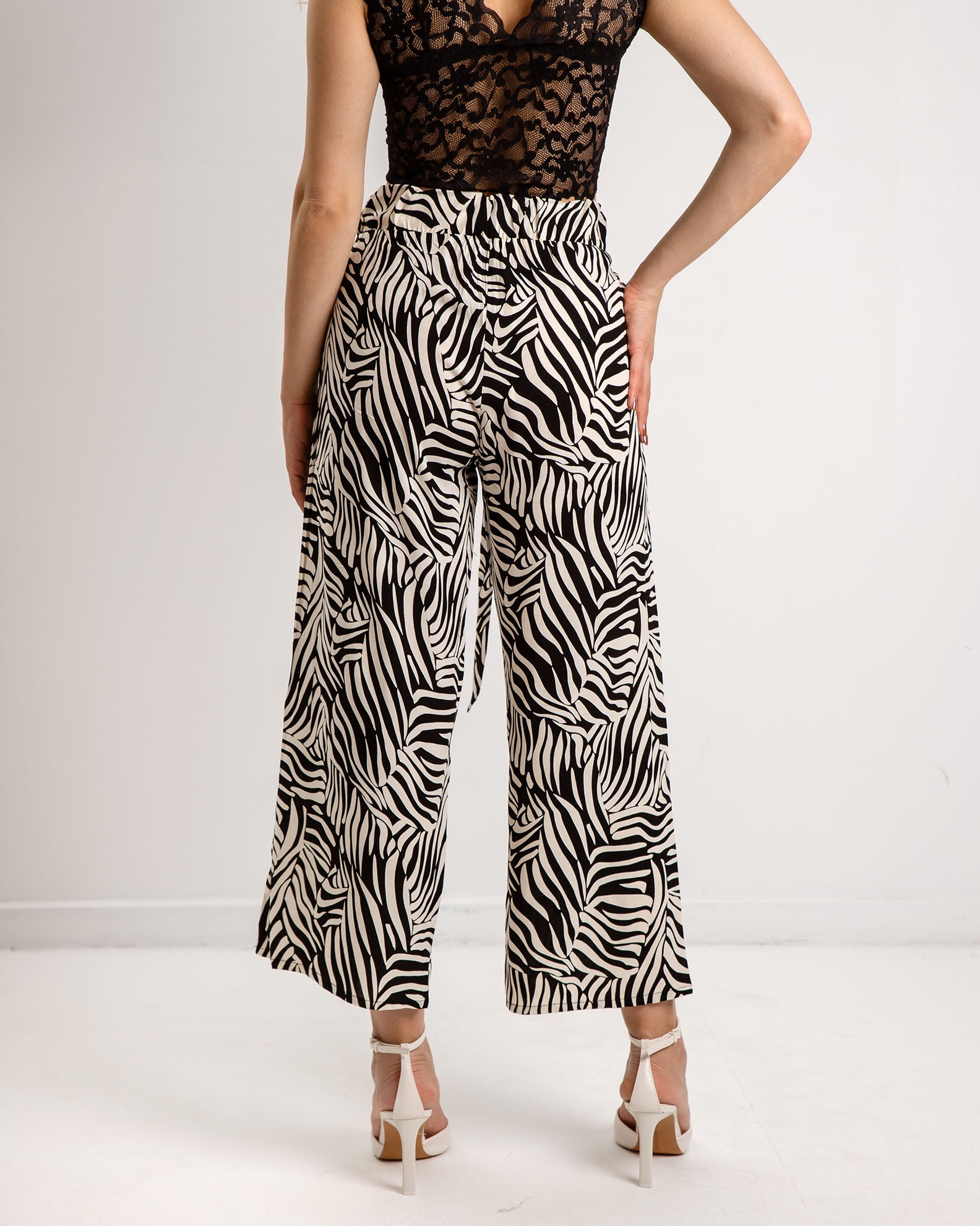 Women's printed 3/4 pants 'Ci44ra' with elastic waist-black div