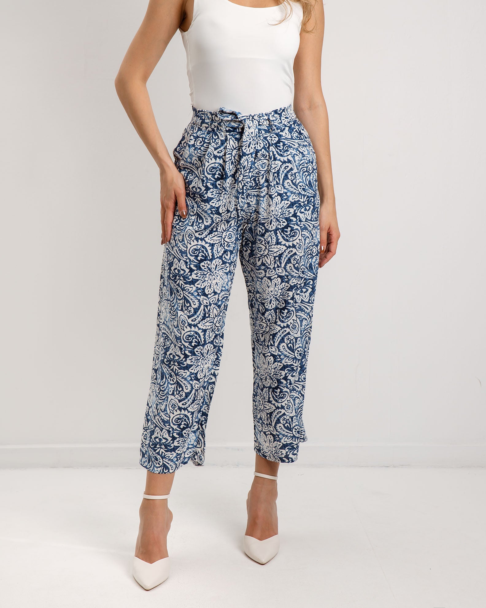 Women's printed 3/4 pants 'Ci44ra' with elasticated waist color blue-blue div