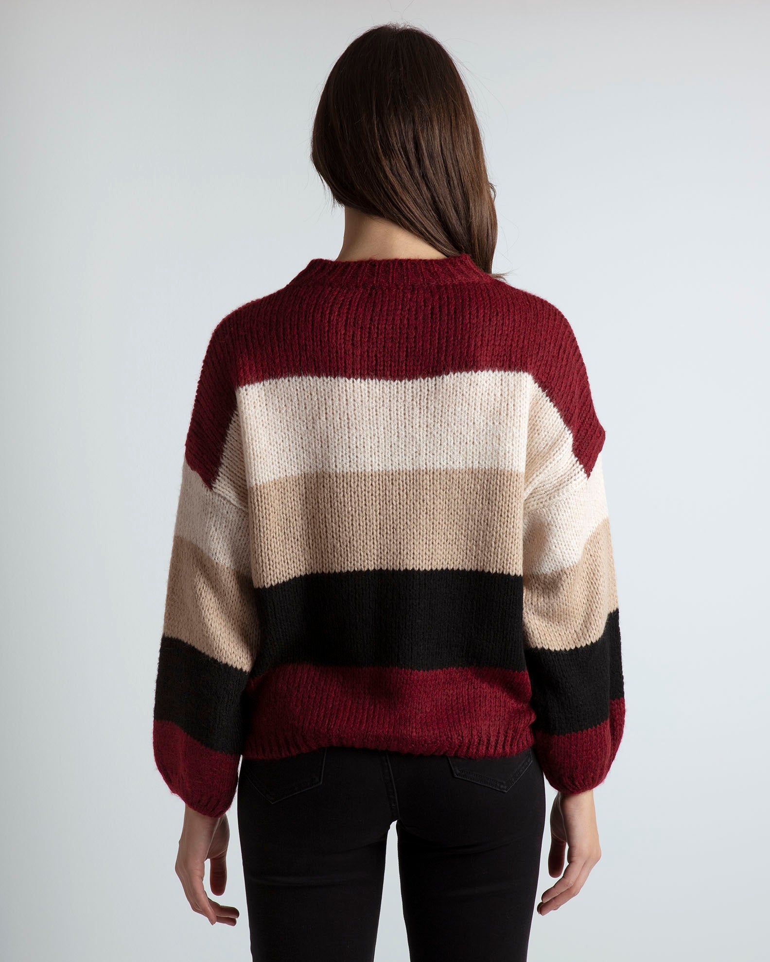 Women's sweater Yu44na-ruby red stripe