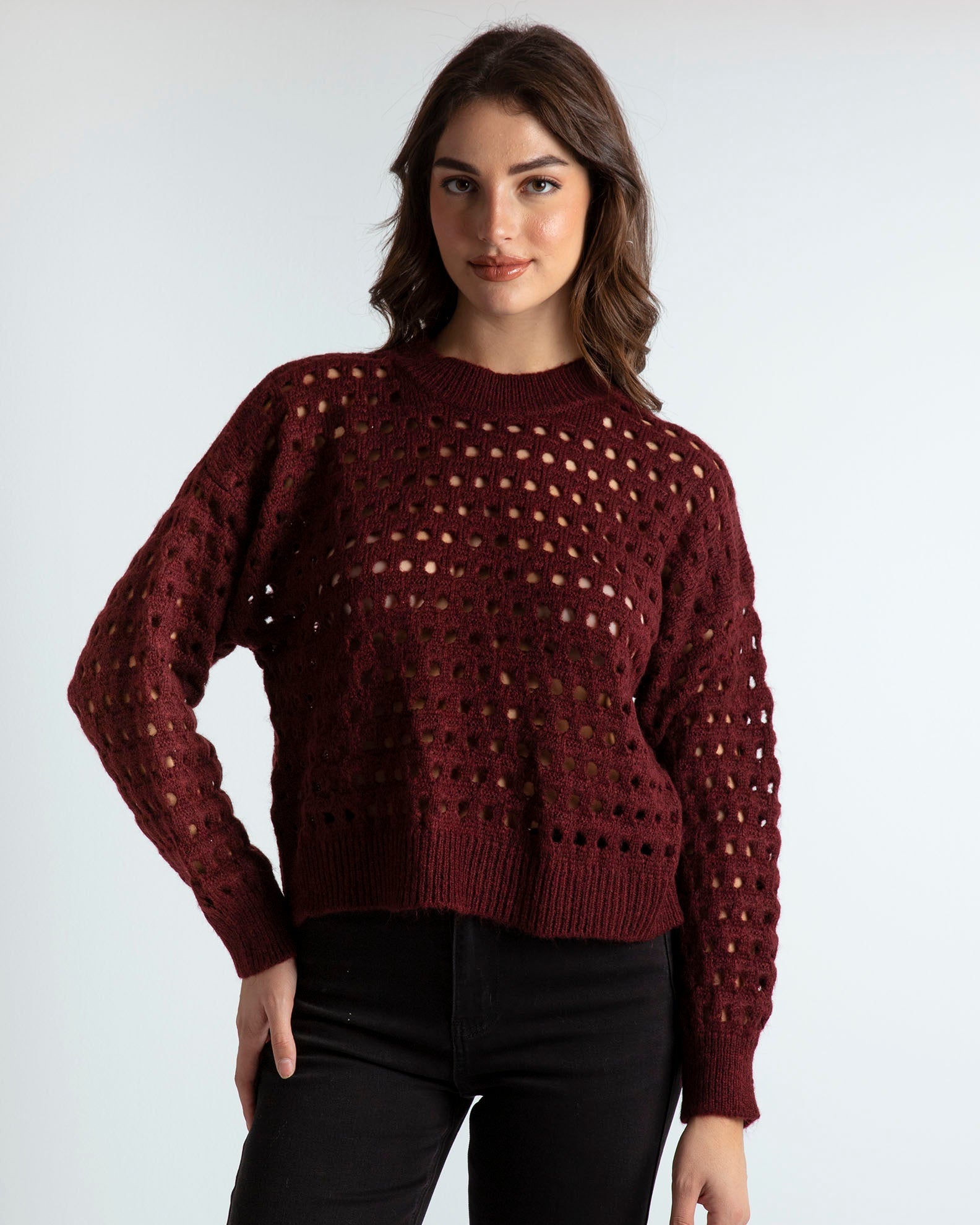 Women's knit with perforated pattern 'El44va'-ruby red