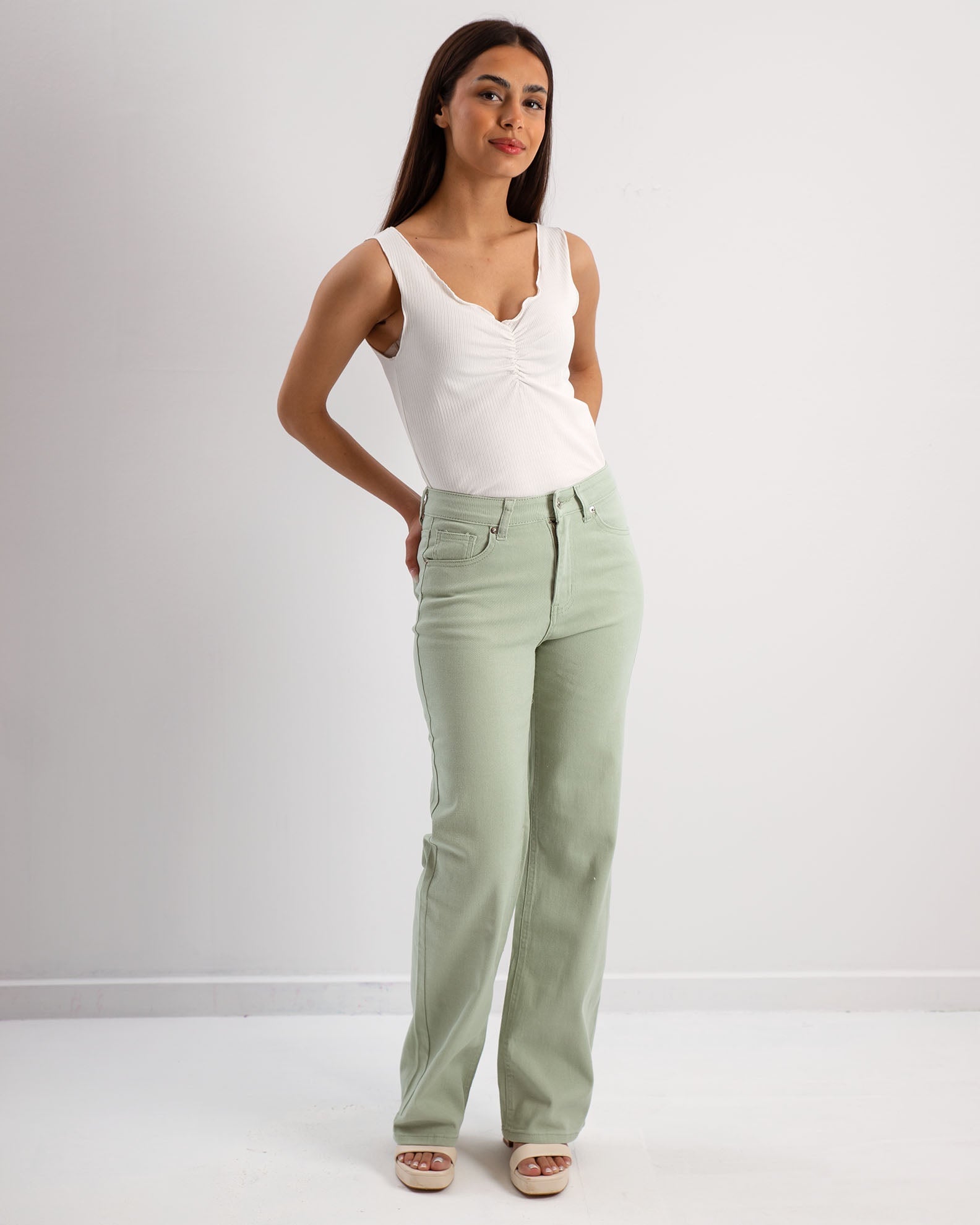 Women's Jeans with Wide Legs 'Jean'-green tea