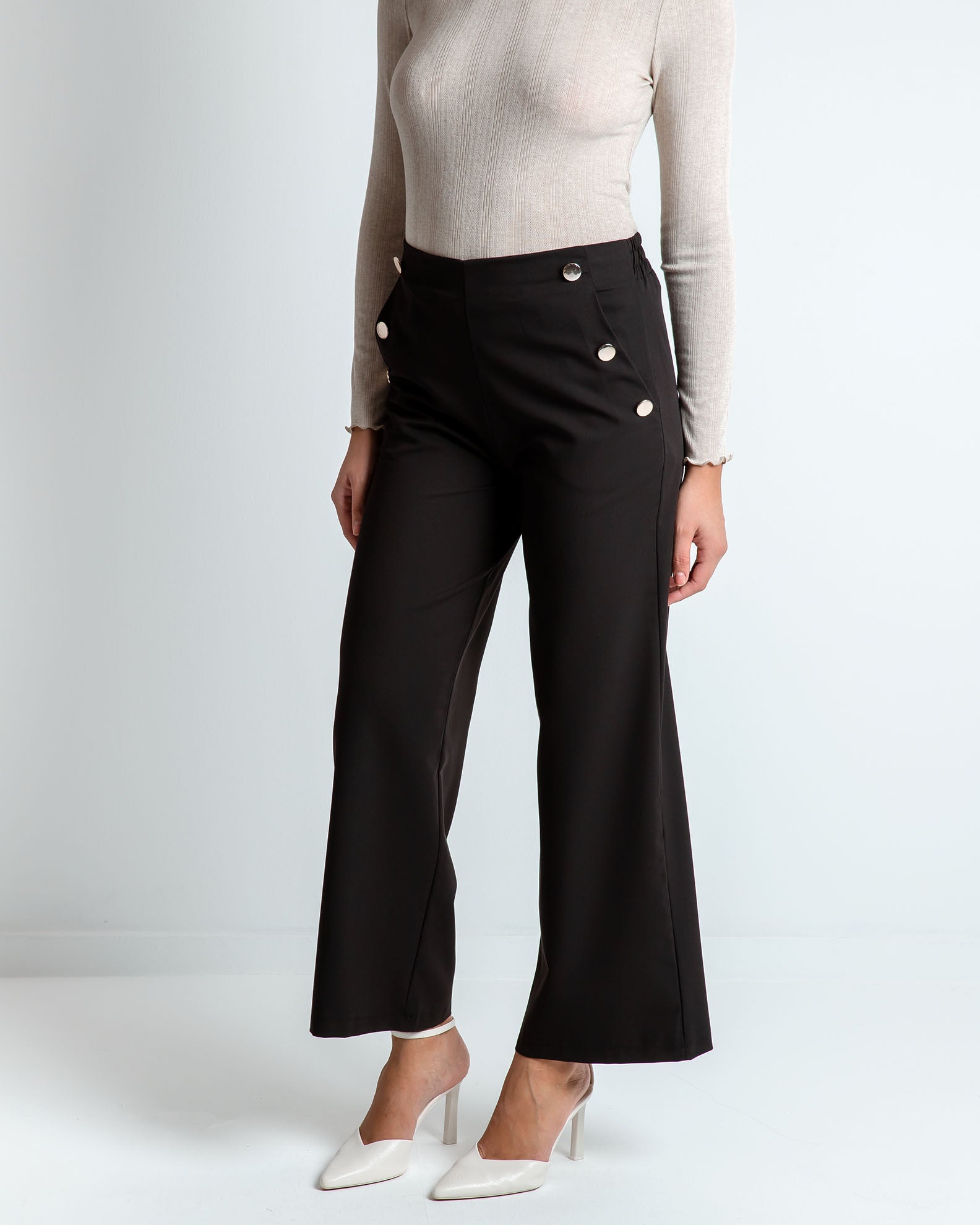 Women's trousers with decorative buttons 'An44nalisa'-black