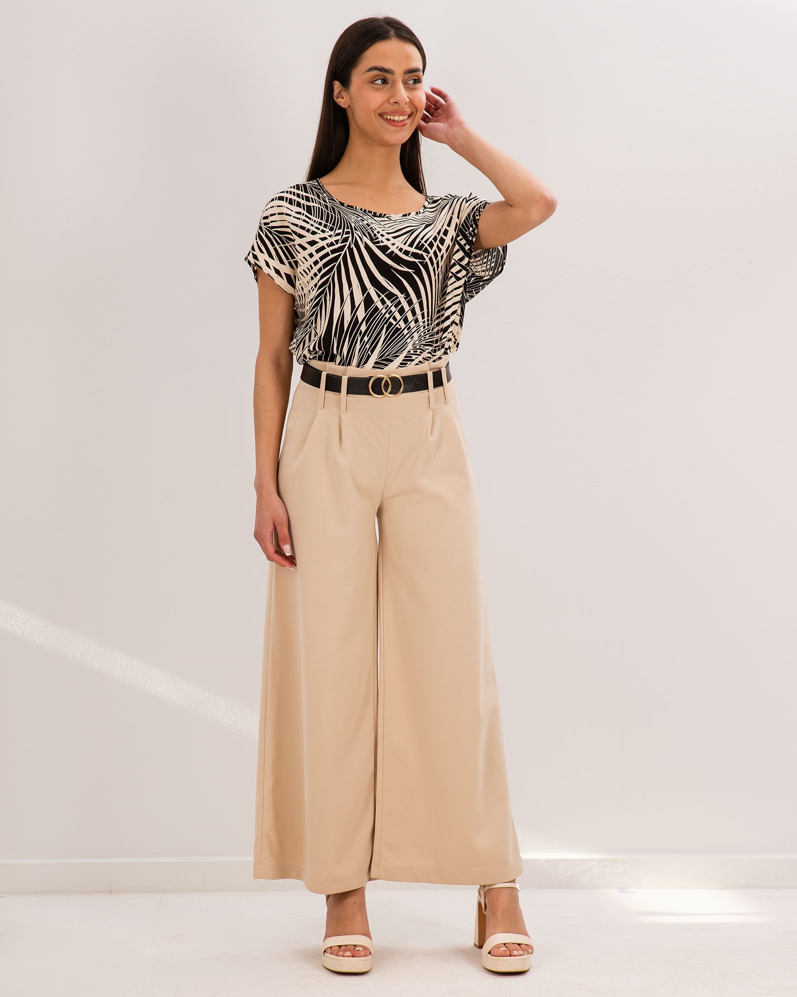 Women's High Waist Pleated Pants 'Lo44u'-beige