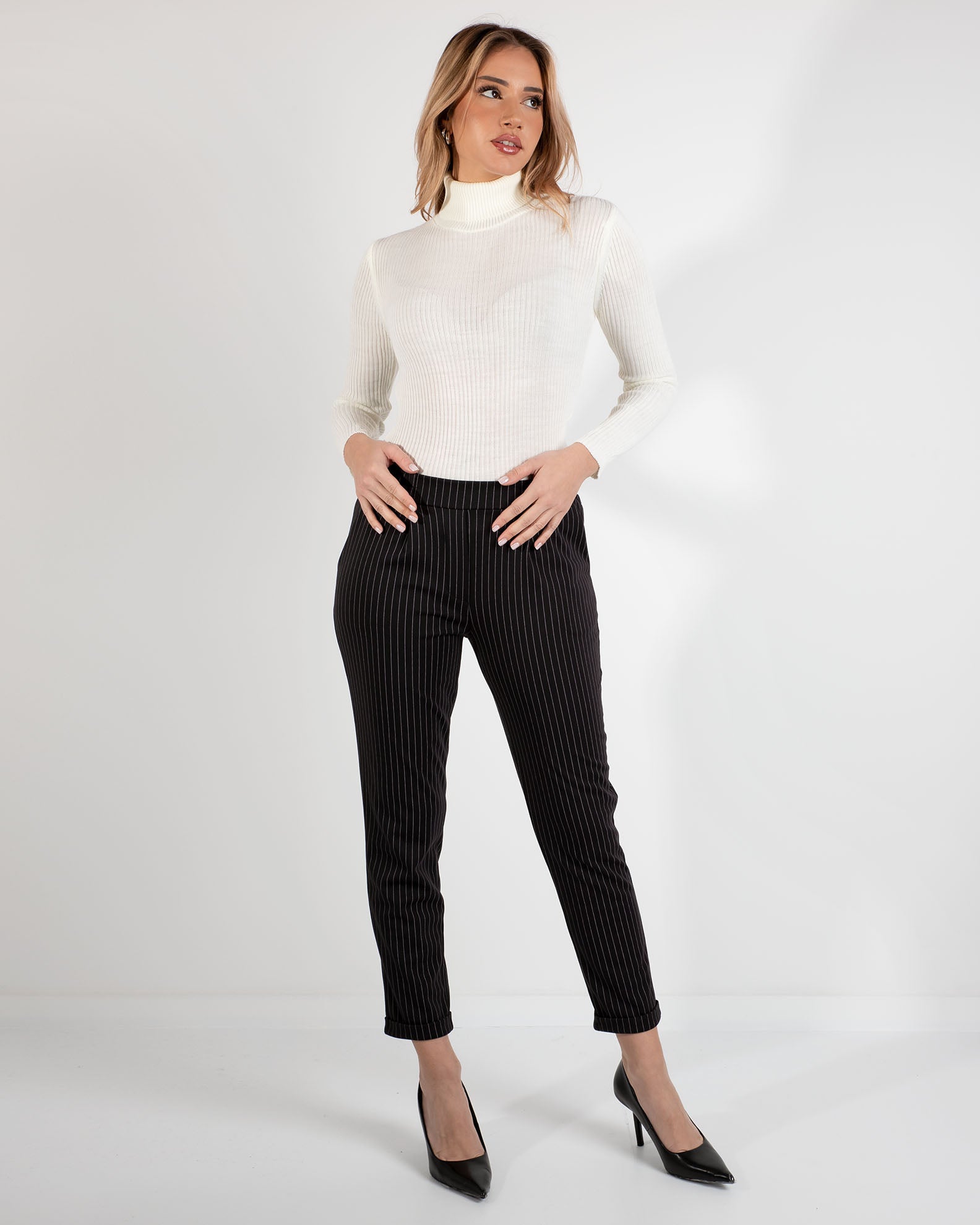 Women's striped pants 'Ma44lissa'-black stripe