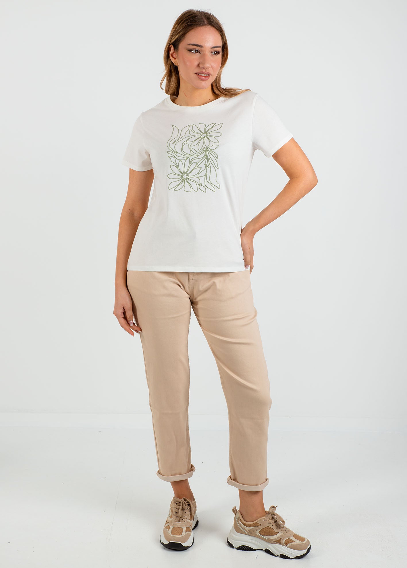 Γυναικείο μπλούζα κοντομάνικη 'Da44nia'-offwhite/sage green