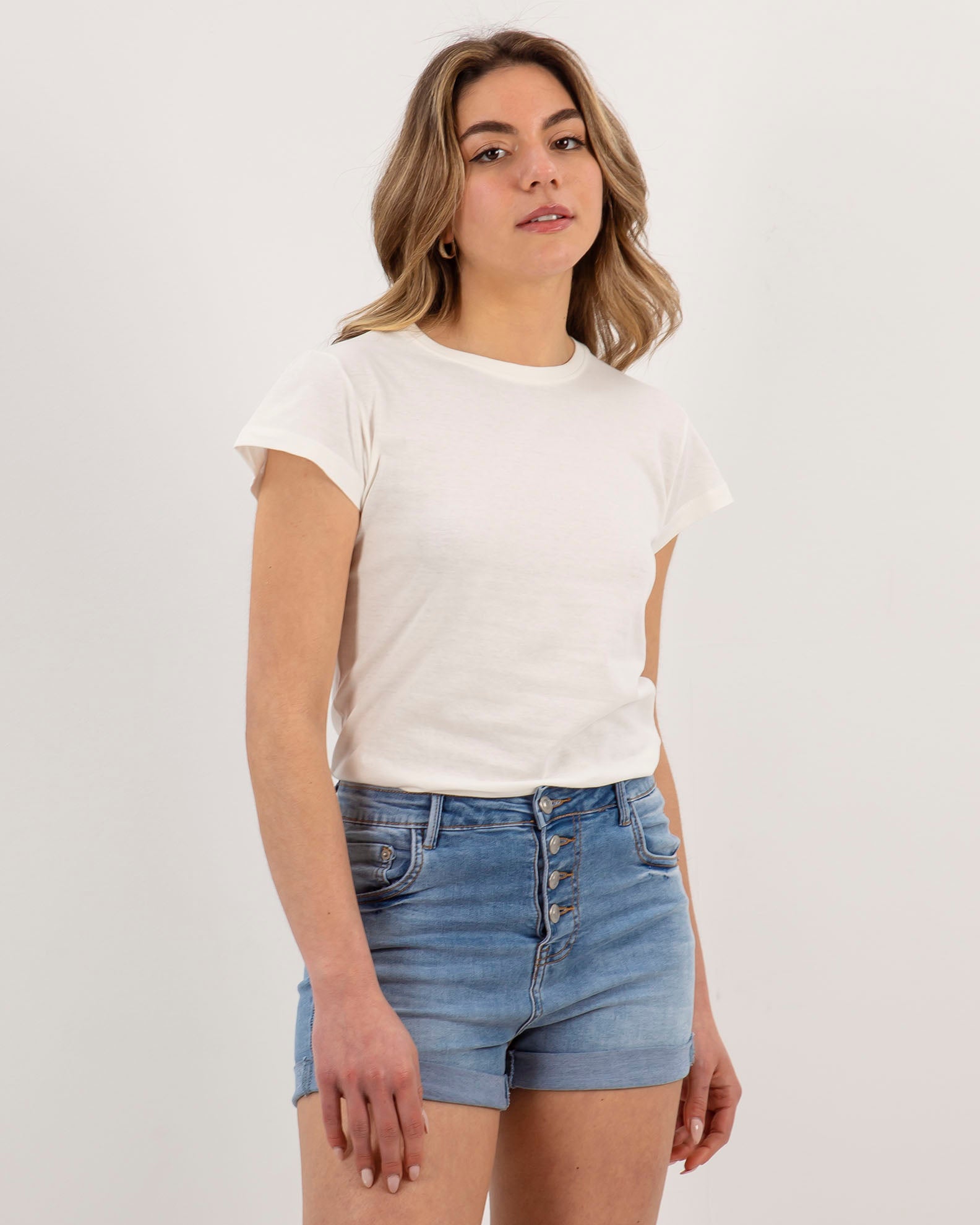 Women's basic short-sleeved blouse 'Alexa'-OFFWHITE