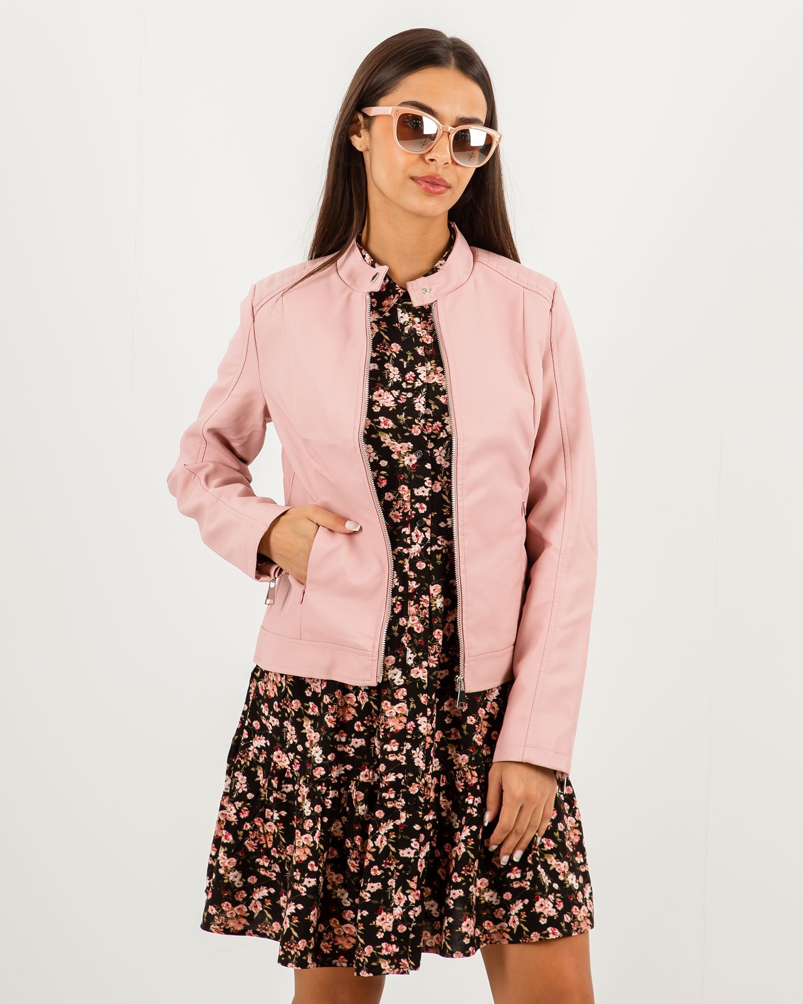 Women's Leather Look Jacket 'Ioanna'-PINK