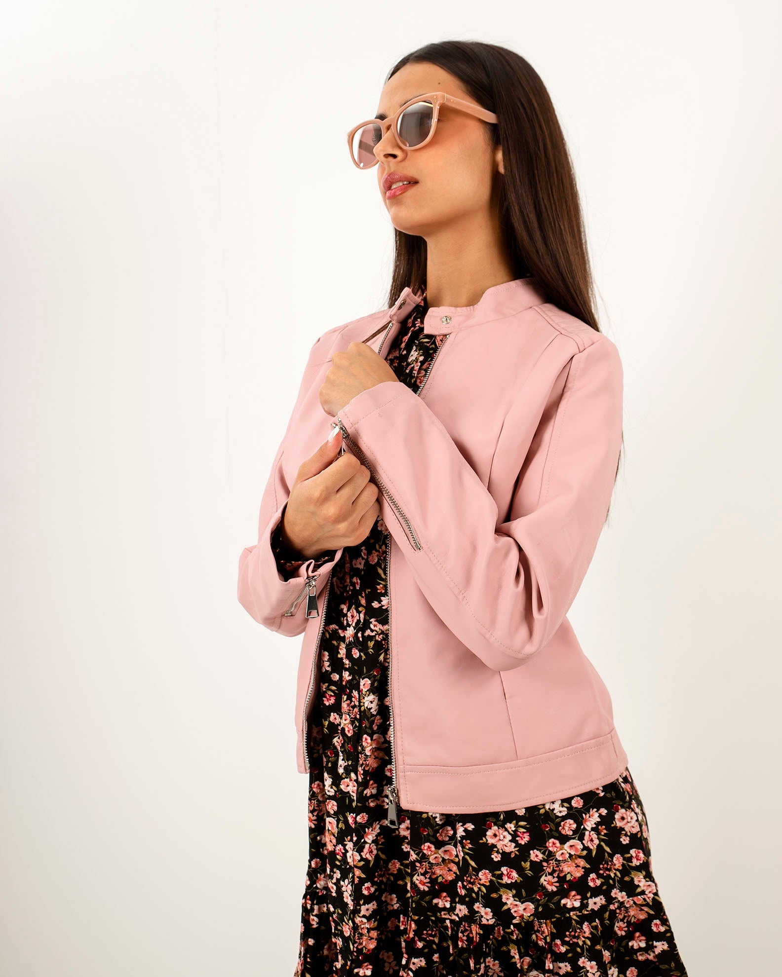 Women's Leather Look Jacket 'Ioanna'-PINK