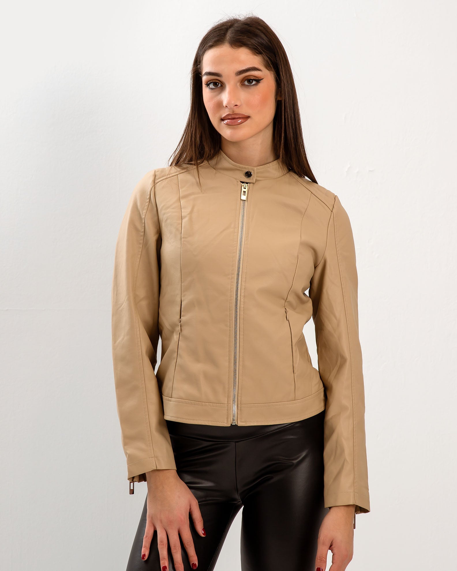 Women's Leather Look Jacket 'Theodora'-CAMEL