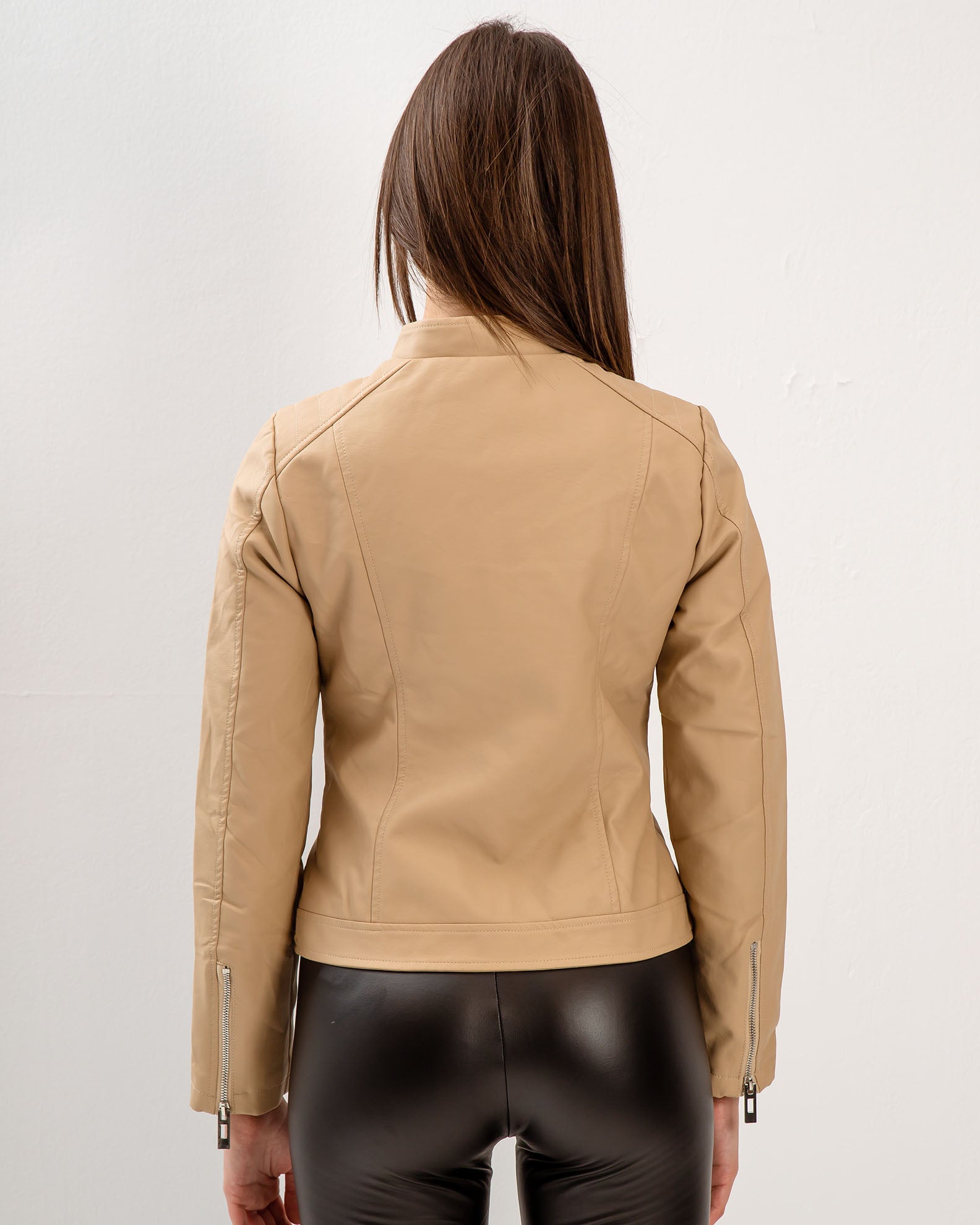 Women's Leather Look Jacket 'Theodora'-CAMEL