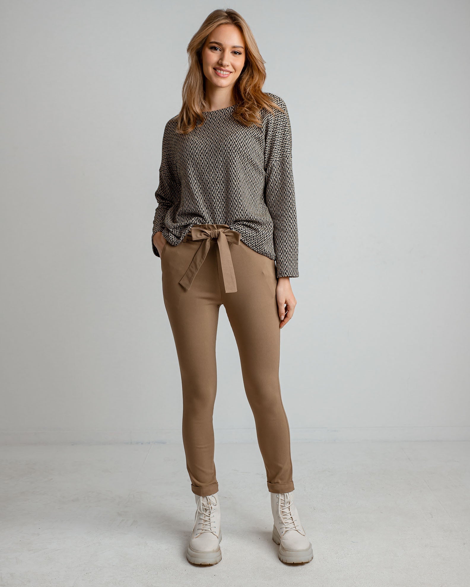 Women's High-Waist Paperbag Pants 'Acilia'-BEIGE