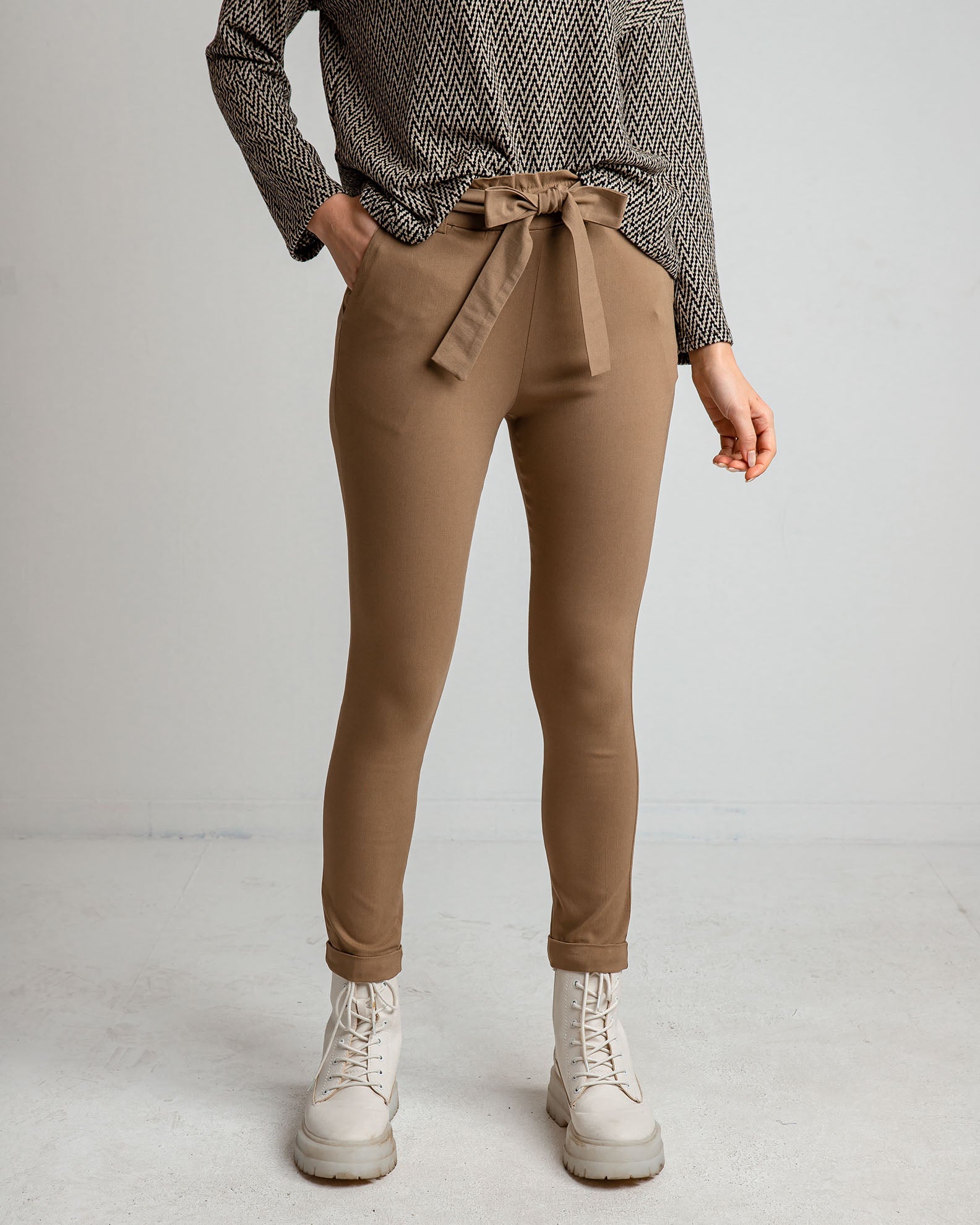 Women's High-Waist Paperbag Pants 'Acilia'-BEIGE