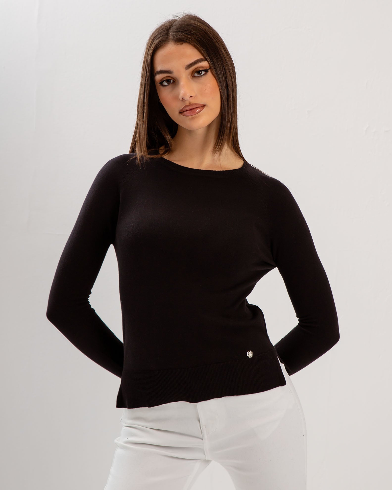 Women's Lightweight Knitted Blouse 'Valeria'-BLACK