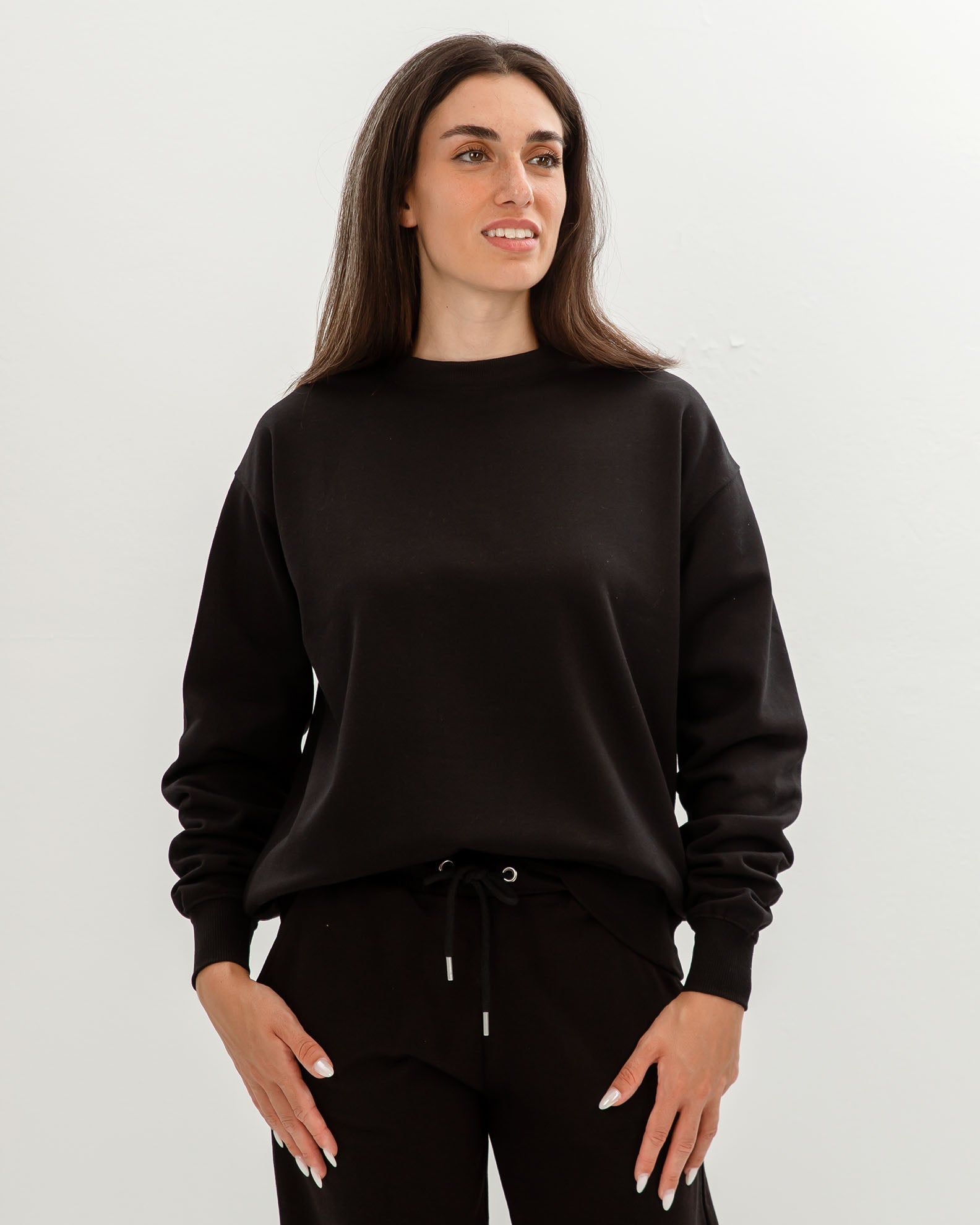 Women's Long Sleeve Basic Oversize Sweatshirt 'Amanda'-BLACK