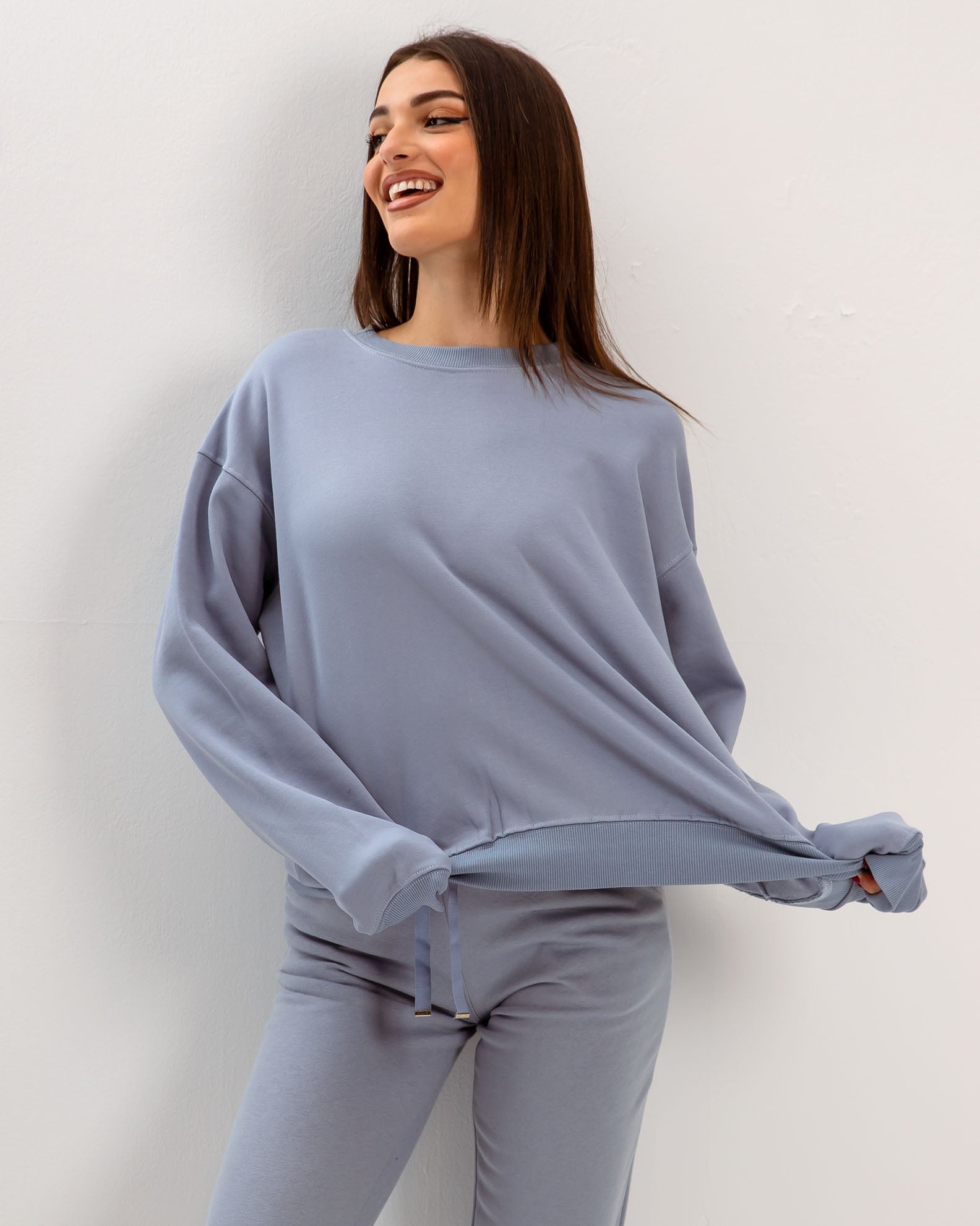 Women's Sweatshirt Long Sleeve Basic Oversize 'Amanda'-BLUE LIGHT