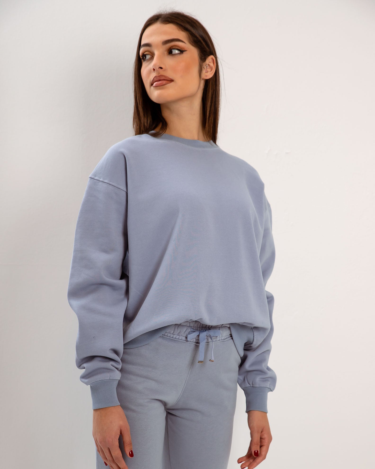 Women's Sweatshirt Long Sleeve Basic Oversize 'Amanda'-BLUE LIGHT