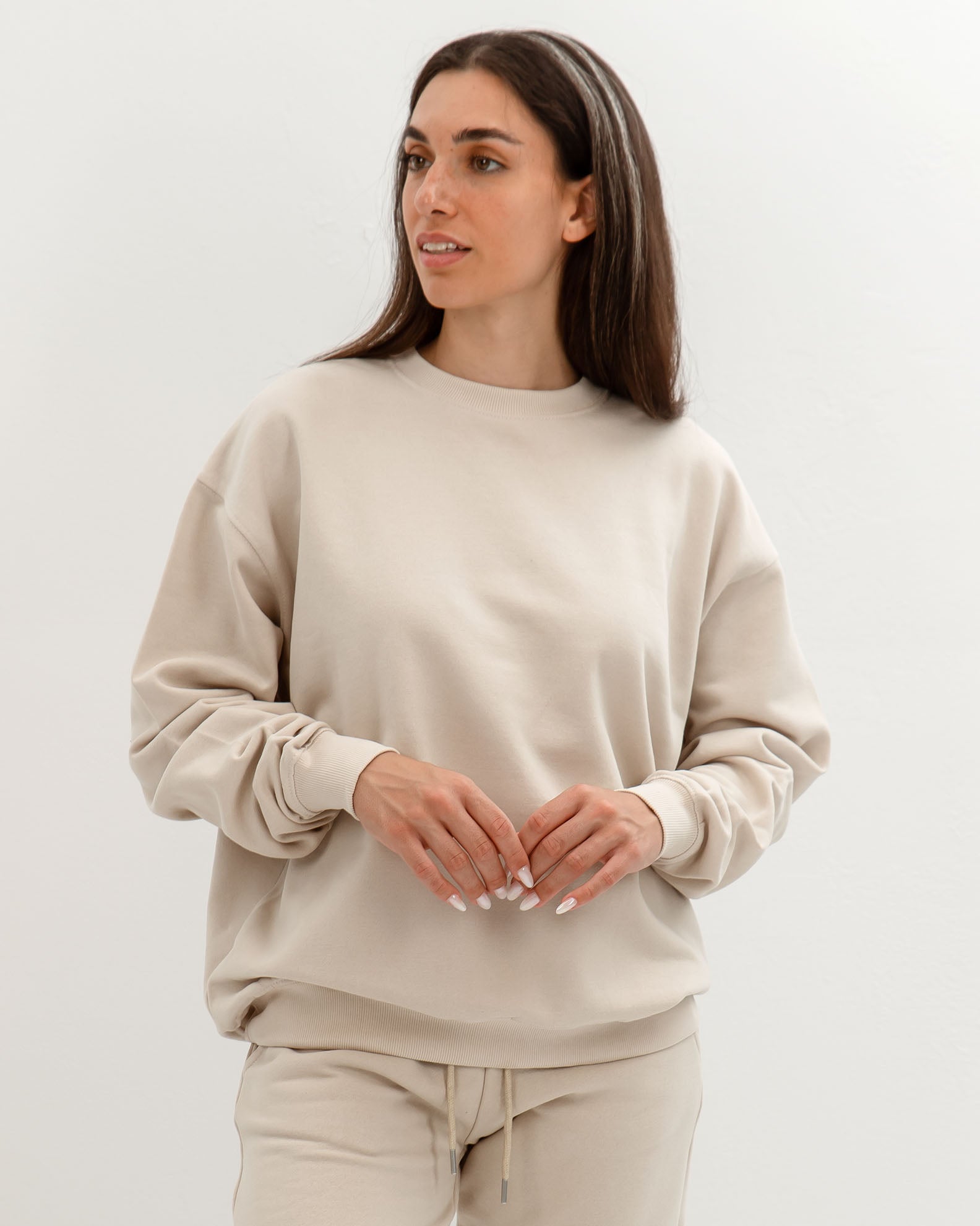 Women's Sweatshirt Long Sleeve Basic Oversize 'Amanda'-OFFWHITE