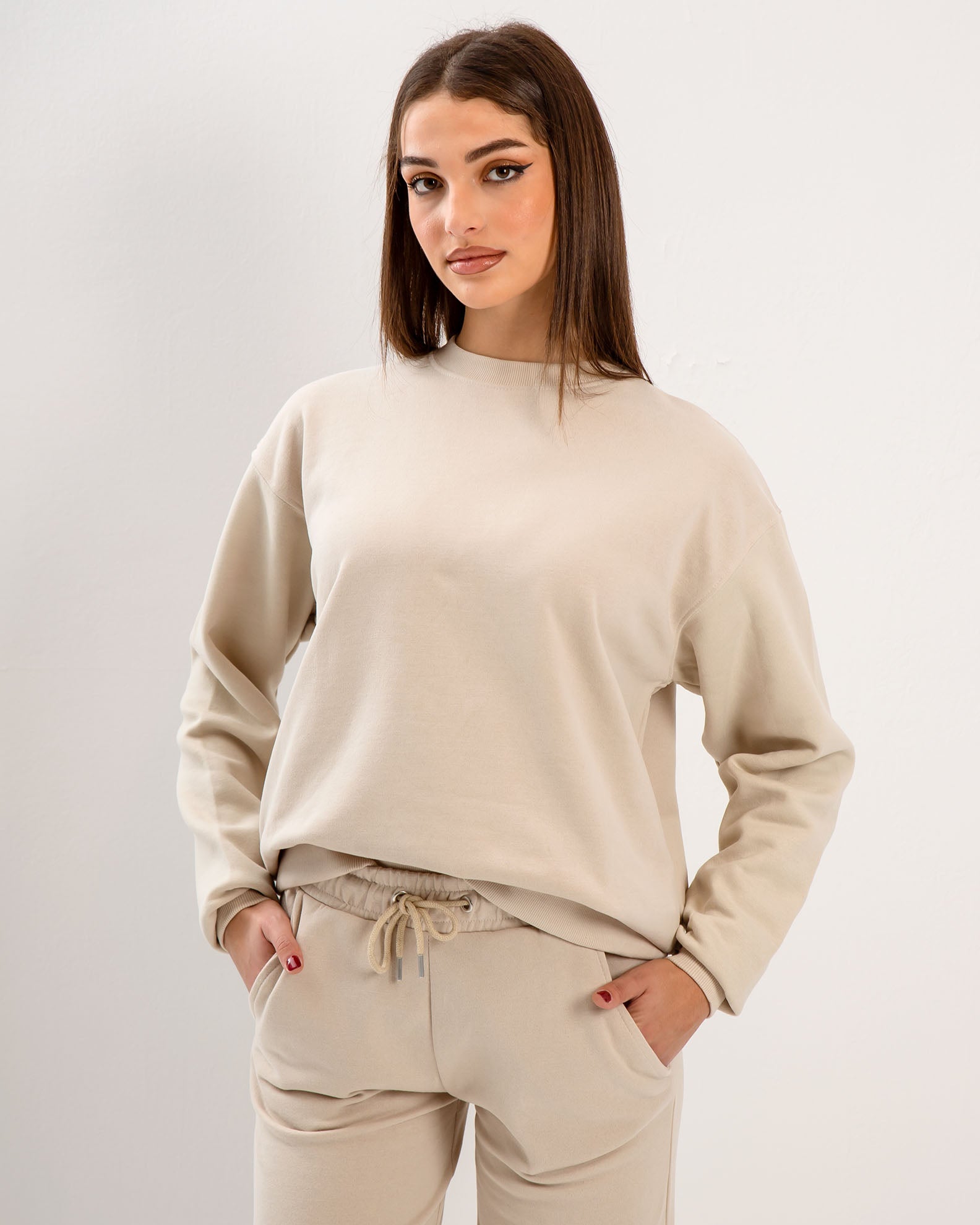 Women's Sweatshirt Long Sleeve Basic Oversize 'Amanda'-OFFWHITE