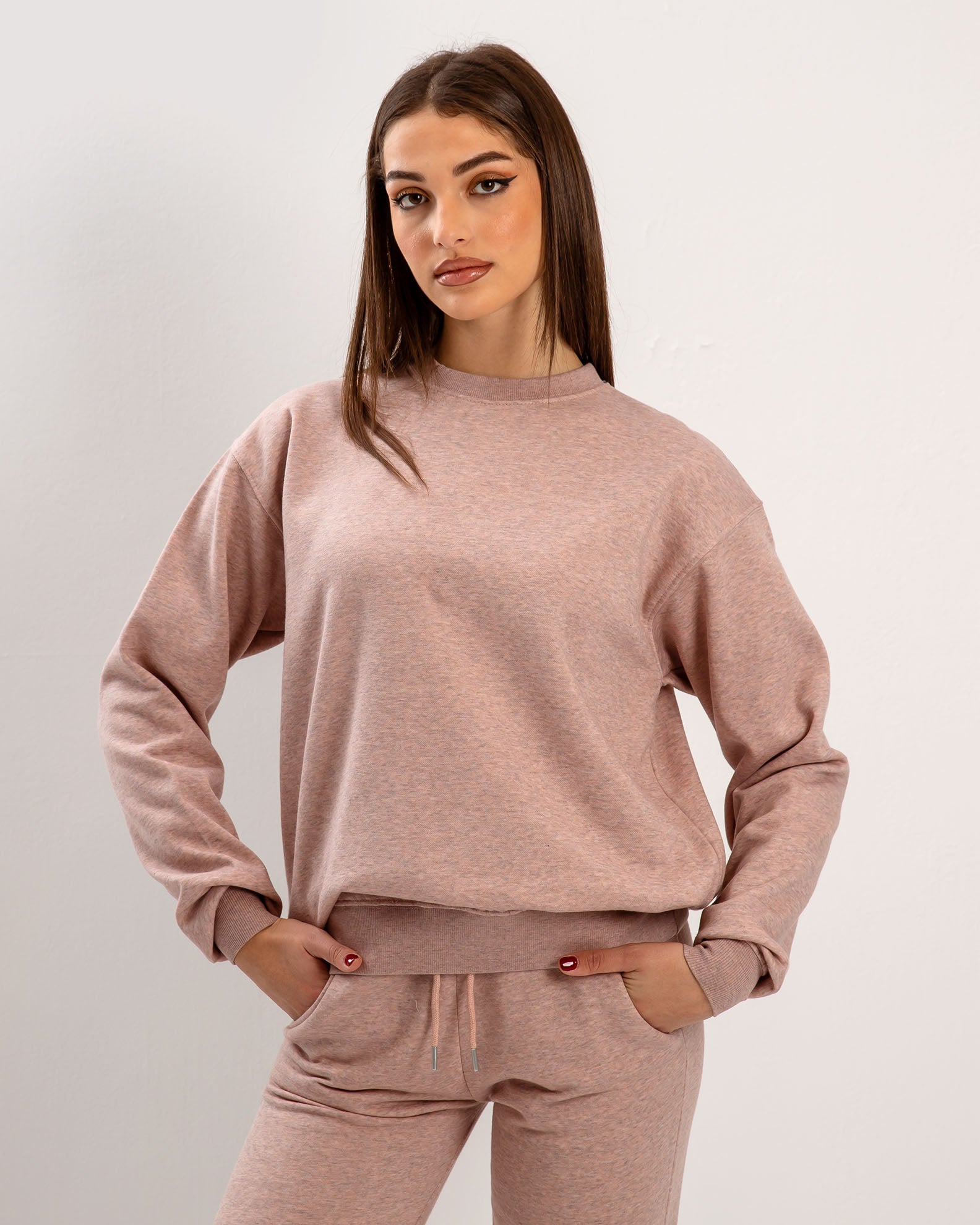 Women's Long Sleeve Basic Oversize Sweatshirt 'Amanda'-PINK