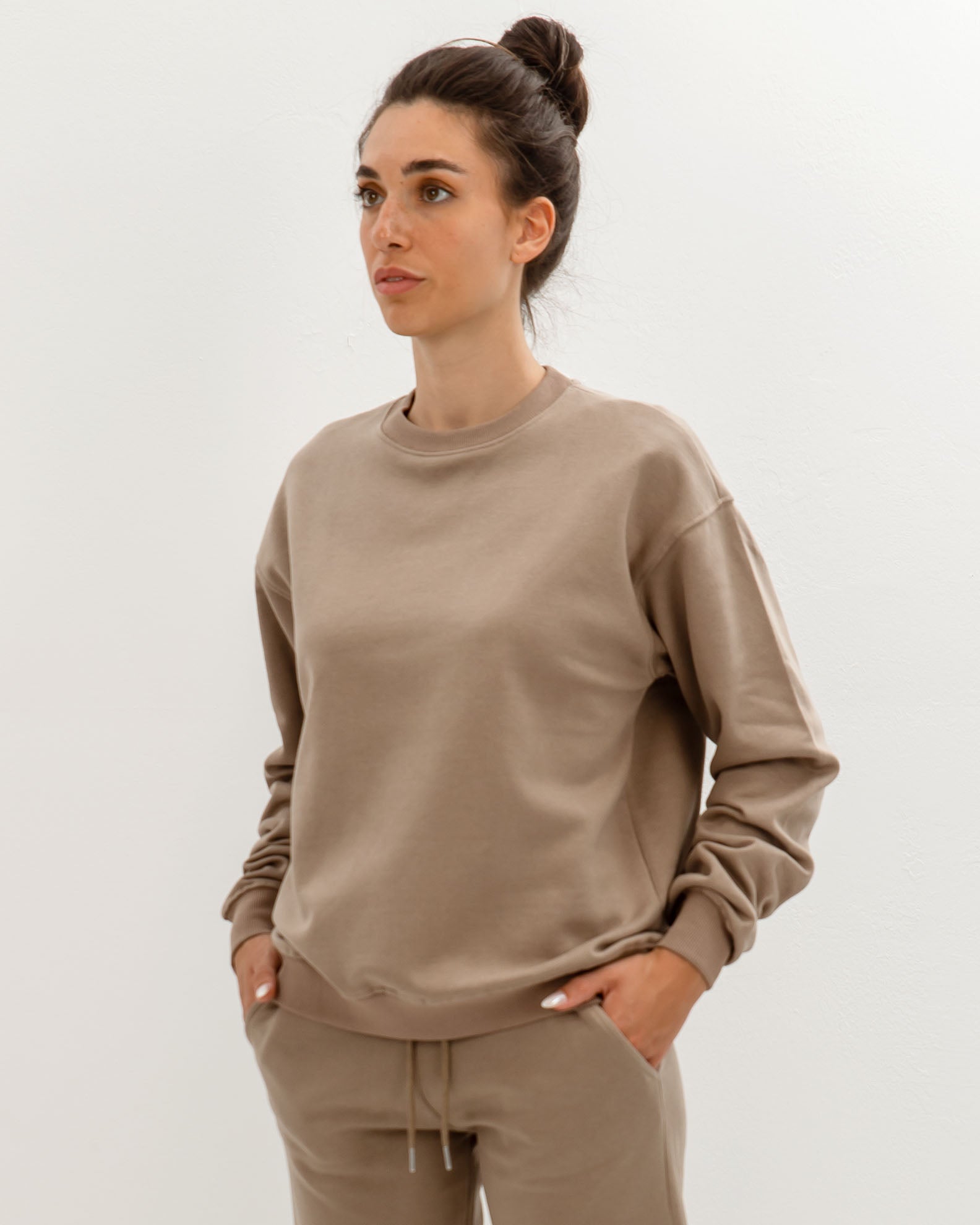 Women's Sweatshirt Long Sleeve Basic Oversize 'Amanda'-TAUPE