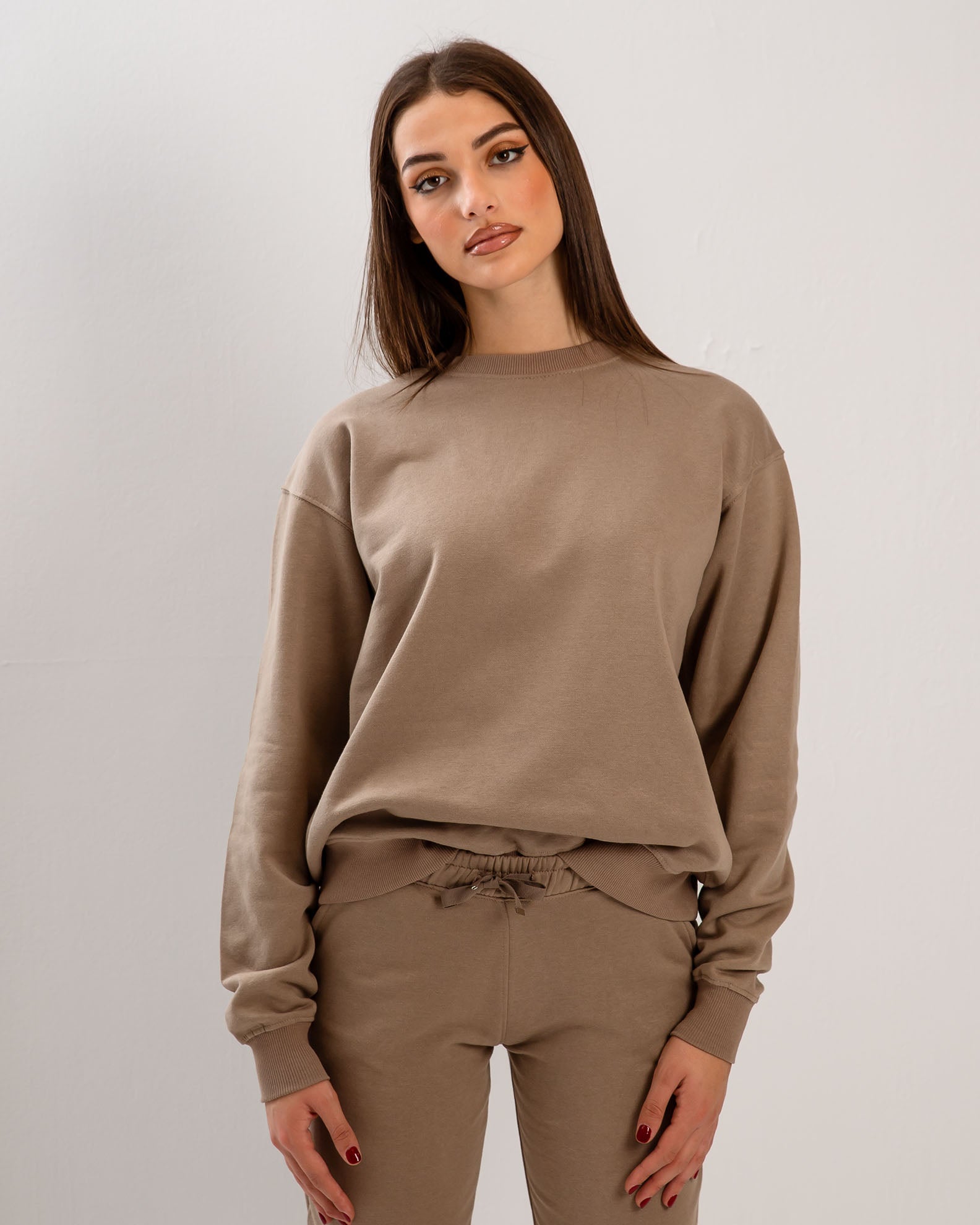 Women's Sweatshirt Long Sleeve Basic Oversize 'Amanda'-TAUPE