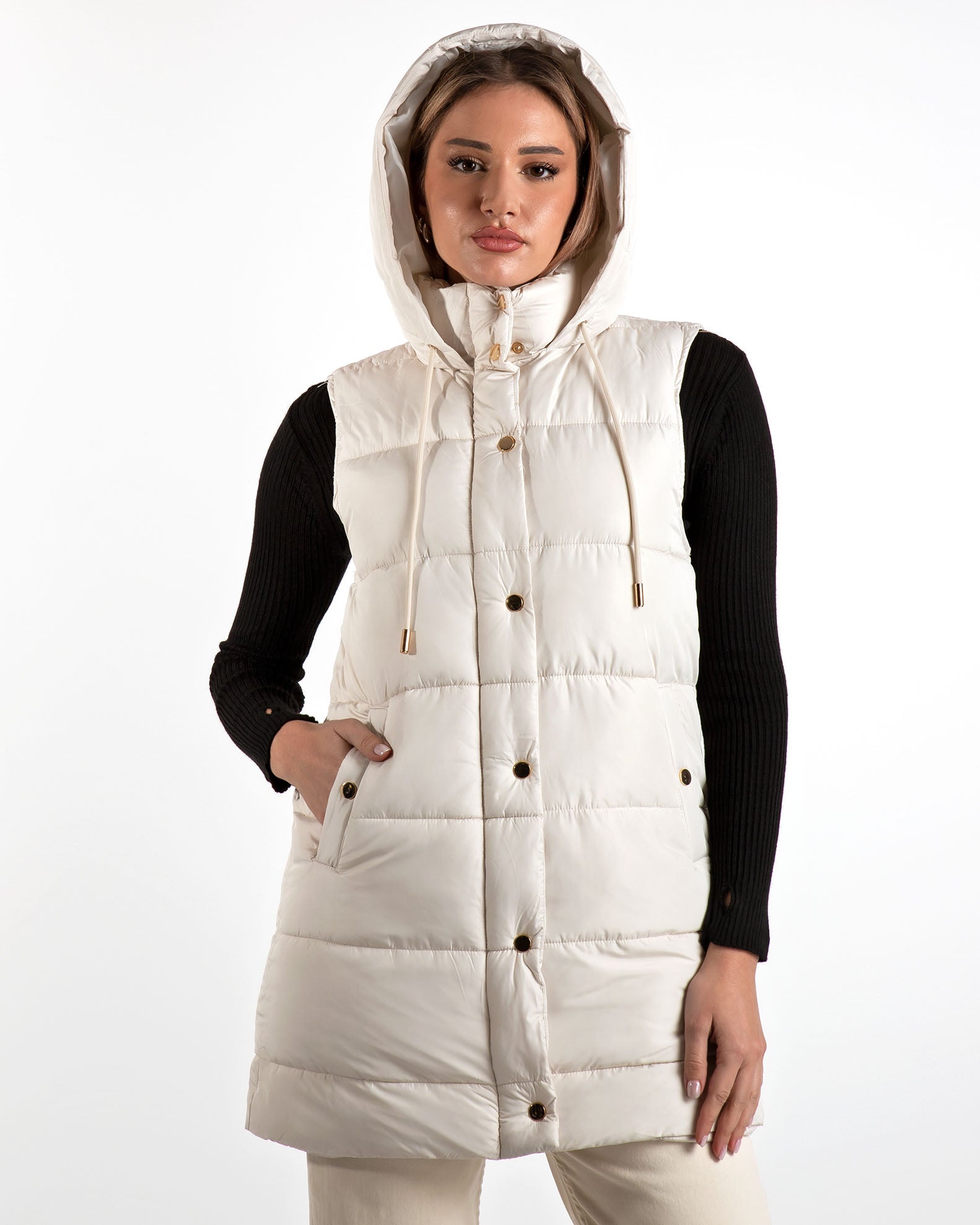 Women's Yolanda Sleeveless Jacket-Vest Long -ECRU