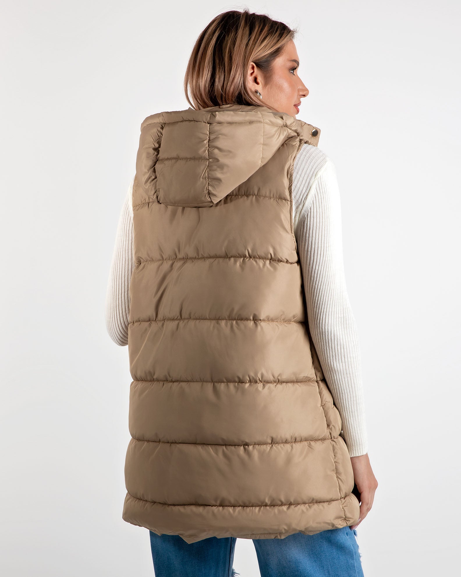 Women's Sleeveless Jacket-Vest Long Yolanda TAUPE