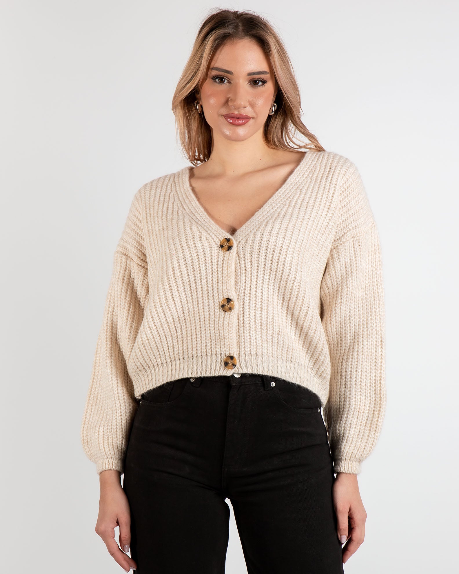 Women's Cardigan with Buttons-ECRU