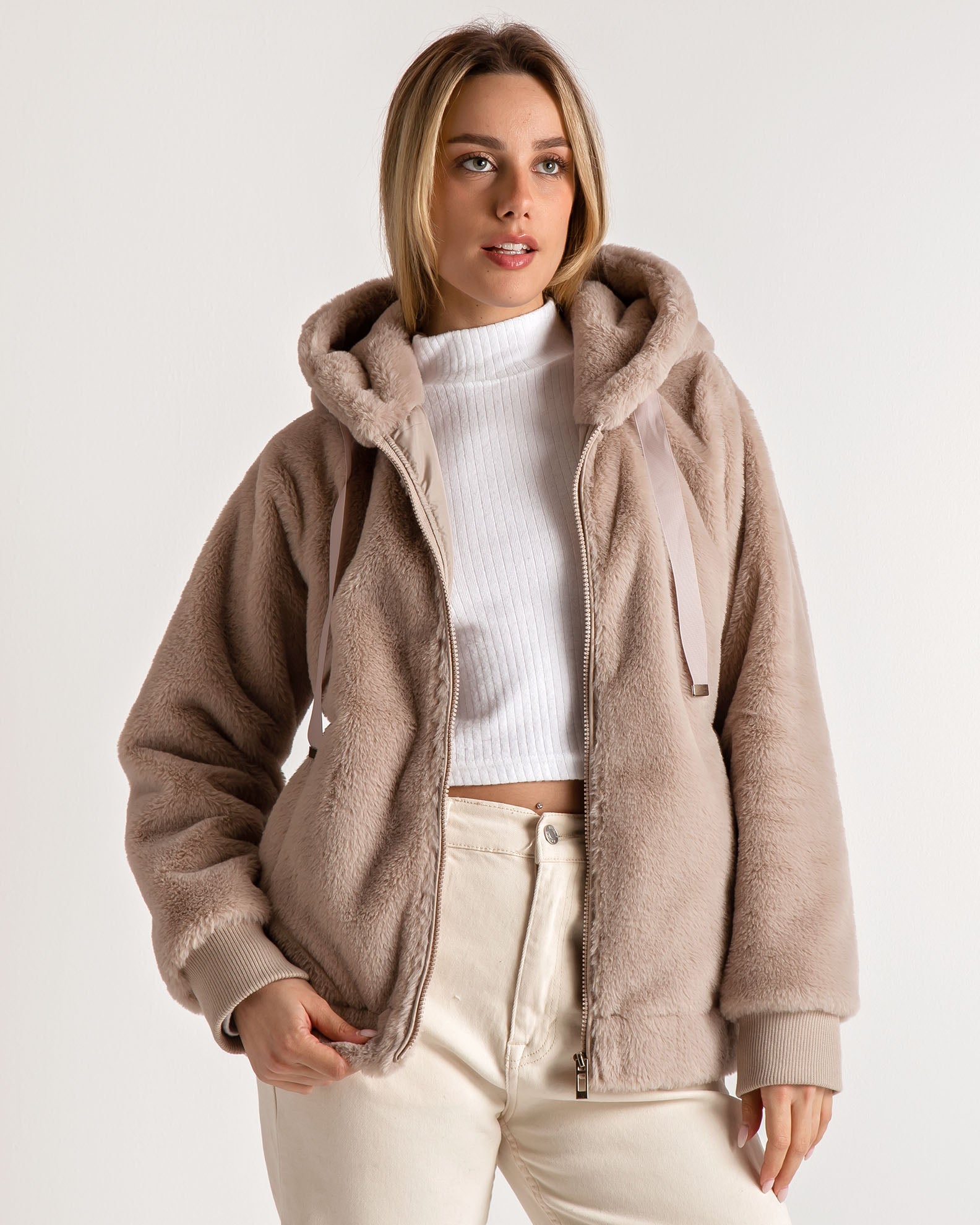 Women's fur look jacket 'Rika'-TAUPE