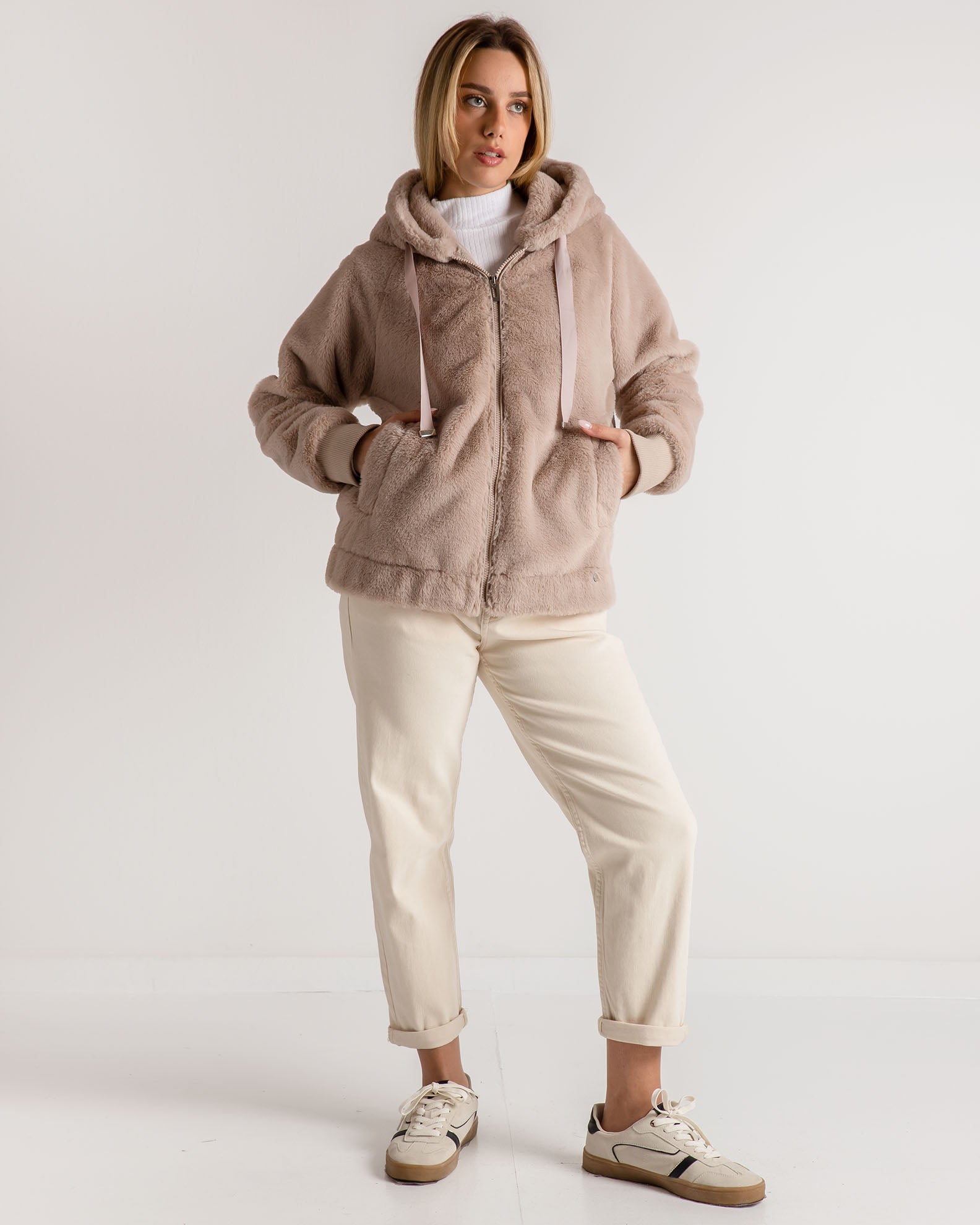 Women's fur look jacket 'Rika'-TAUPE