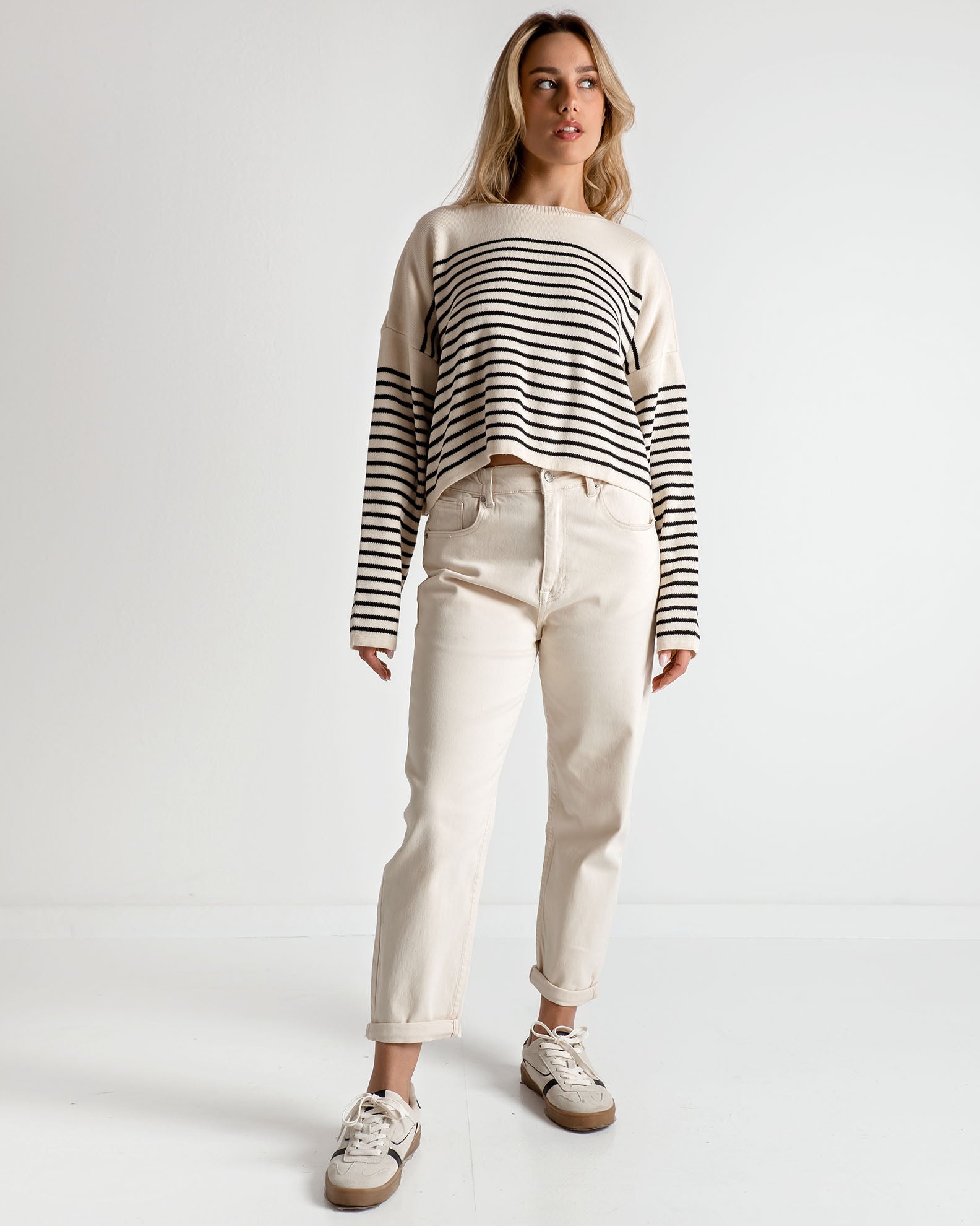 Women's knitted striped-CREME