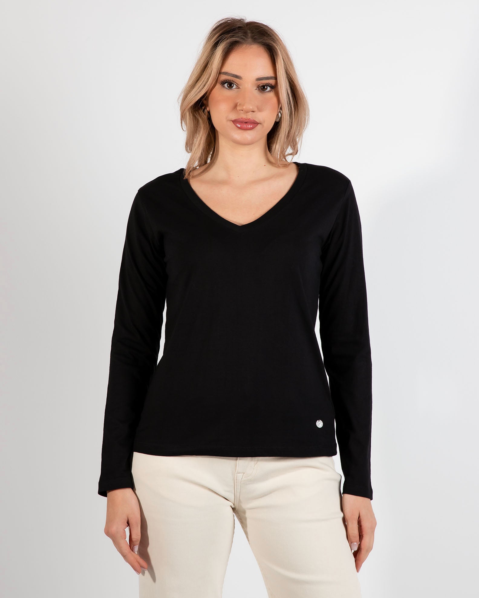 Women's basic blouse 'Katia'-BLACK