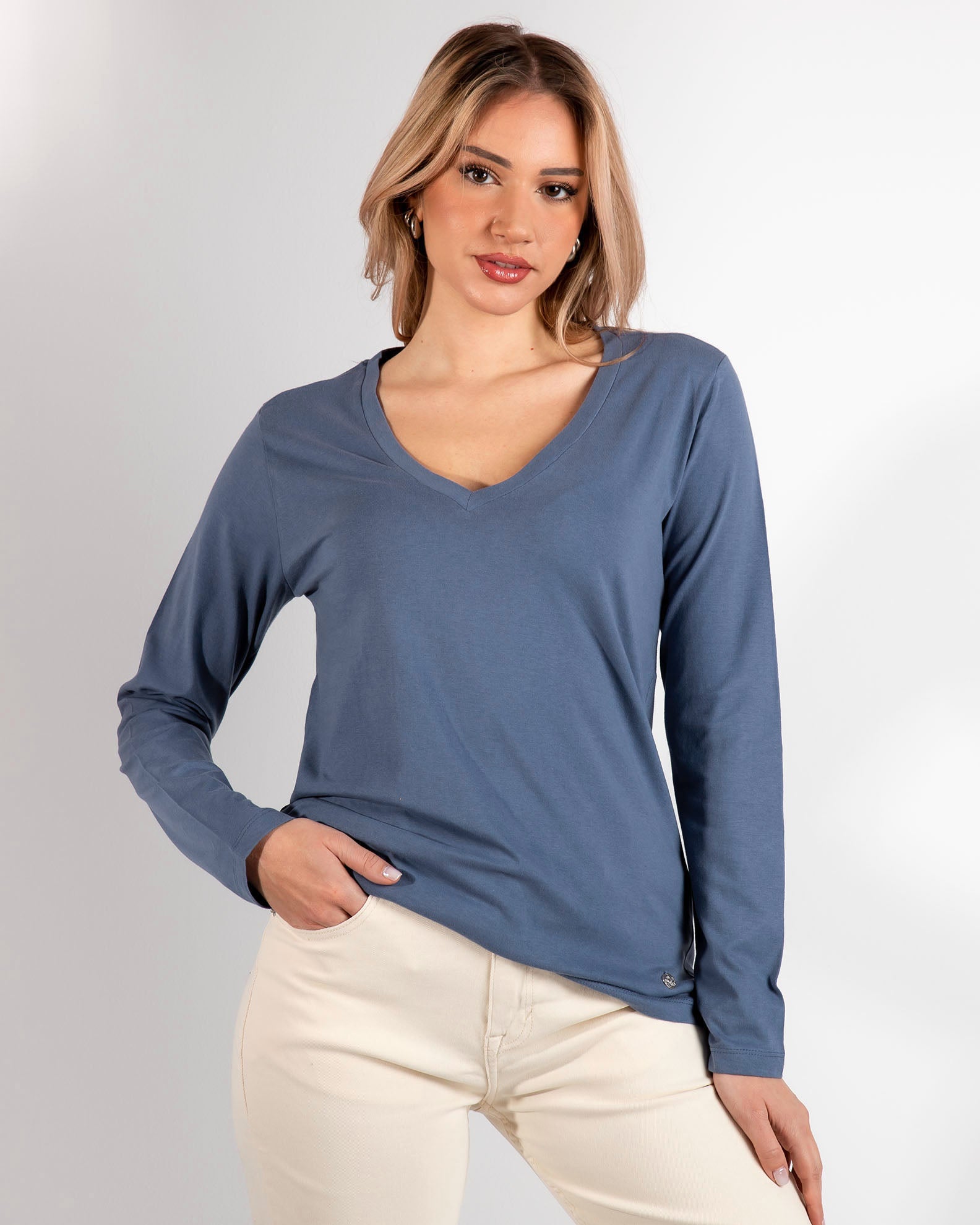 Women's basic blouse 'Katia'-DENIM