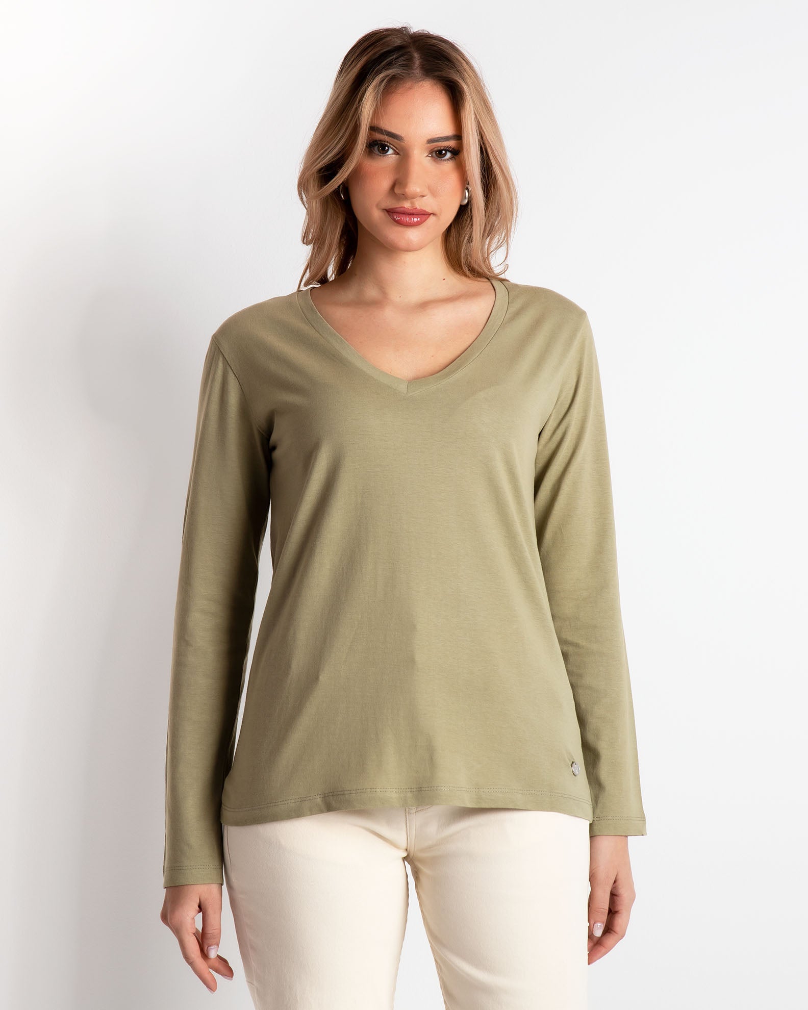 Women's basic blouse 'Katia'-KHAKI