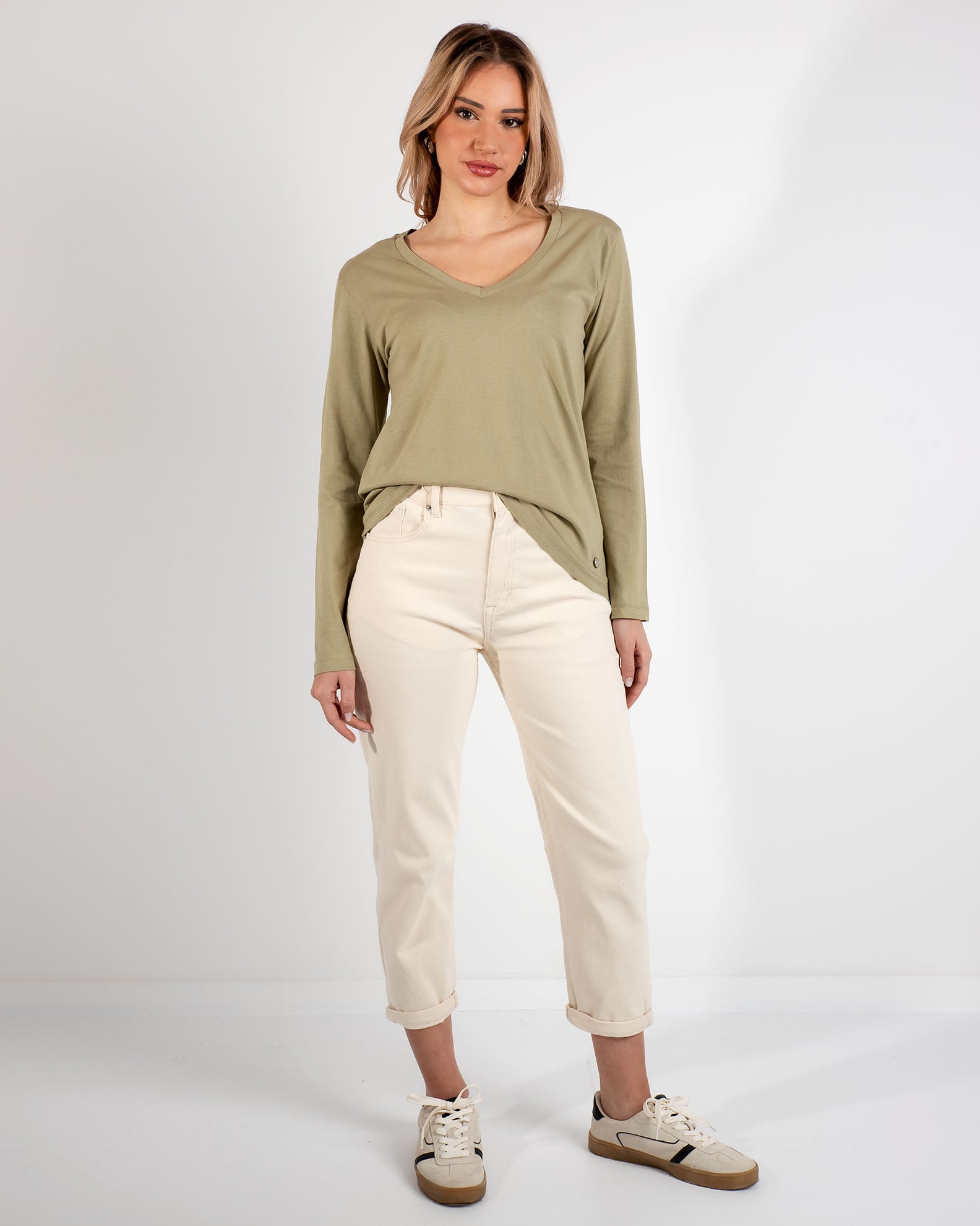 Women's basic blouse 'Katia'-KHAKI