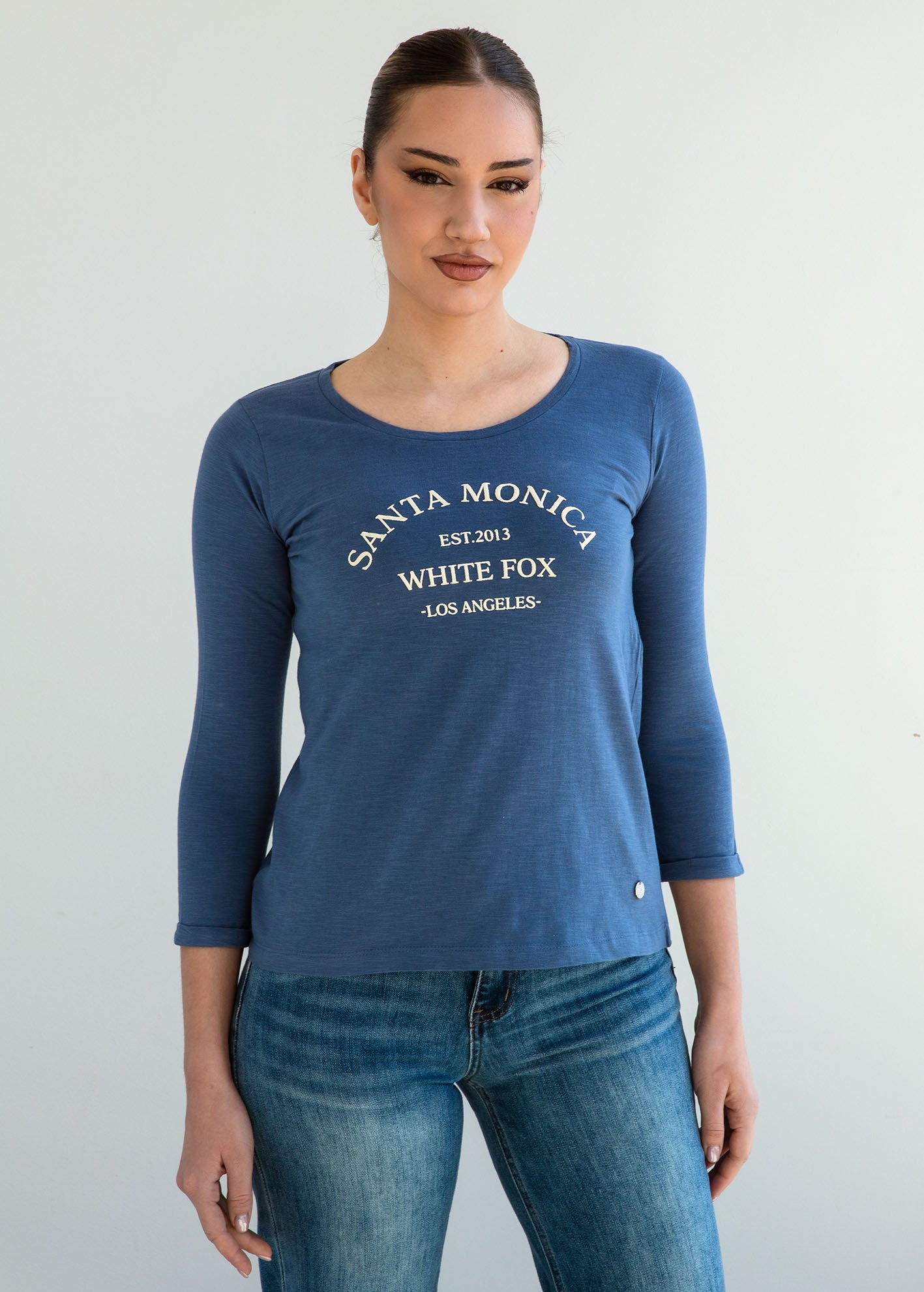 Γυναικεία μπλούζα με τύπωμα 'Santa Monica'-BLUE DENIM