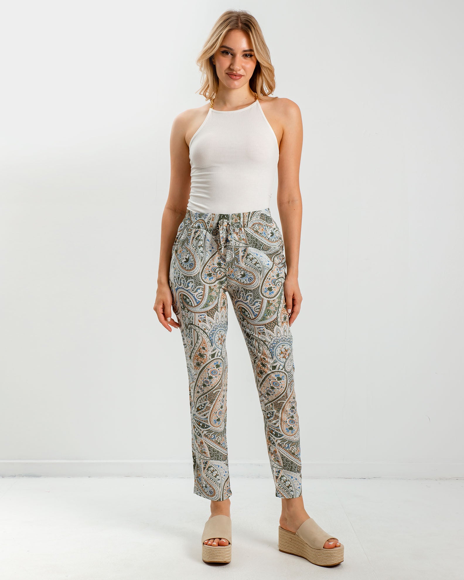 Women's Printed Pants 'Ri44cky'-khaki paisley