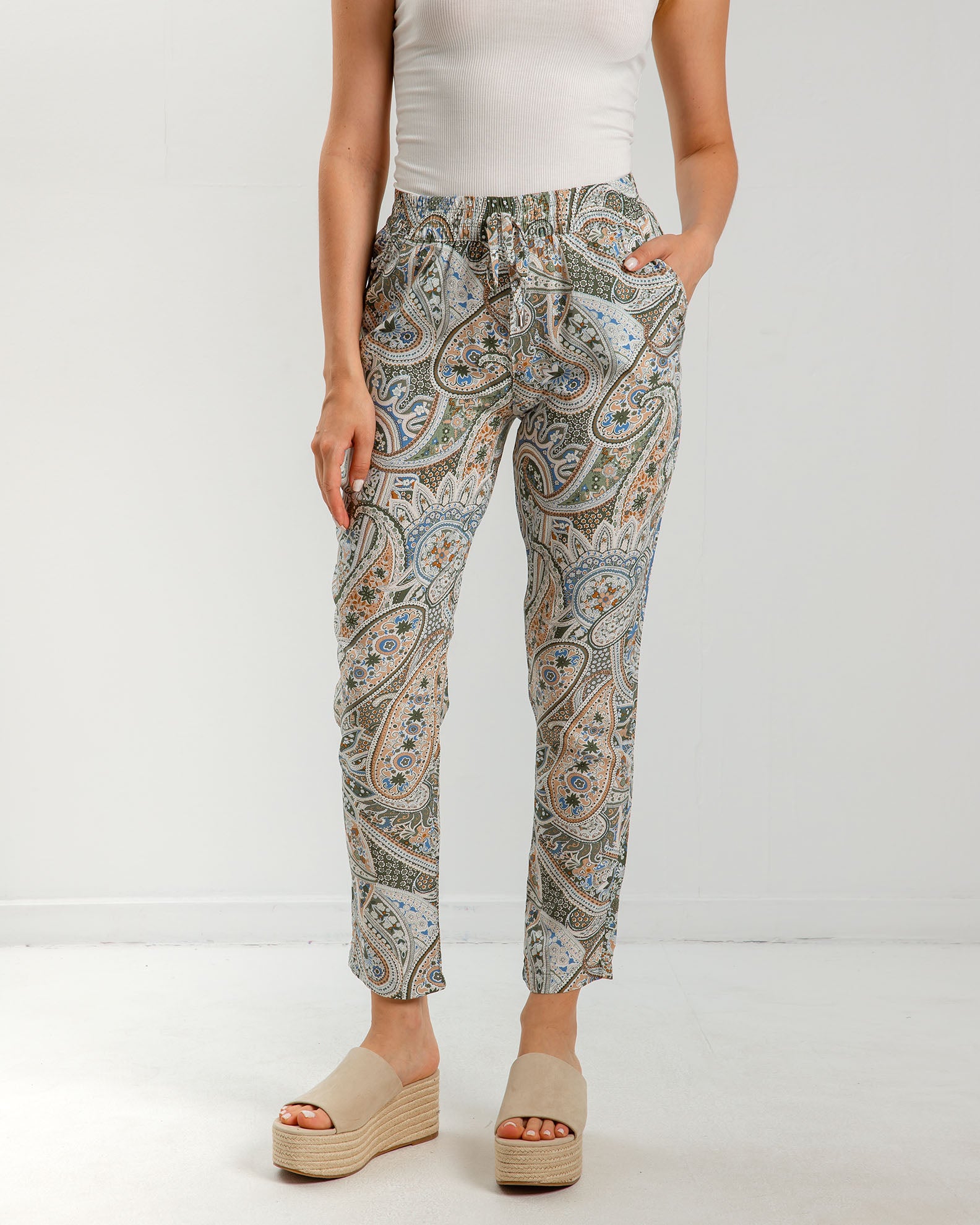 Women's Printed Pants 'Ri44cky'-khaki paisley