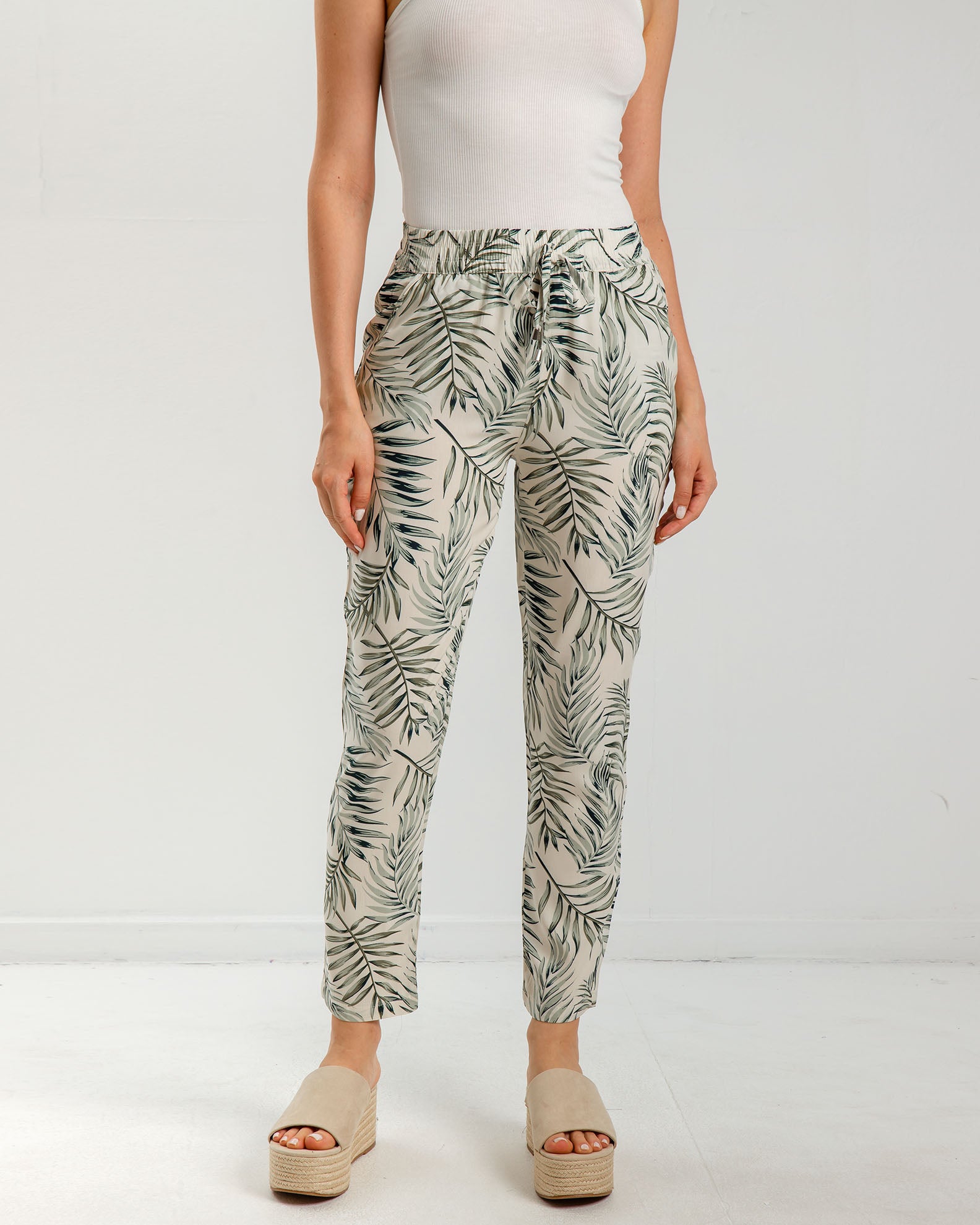 Women's Printed Pants 'Ri44cky'-offwhite palm